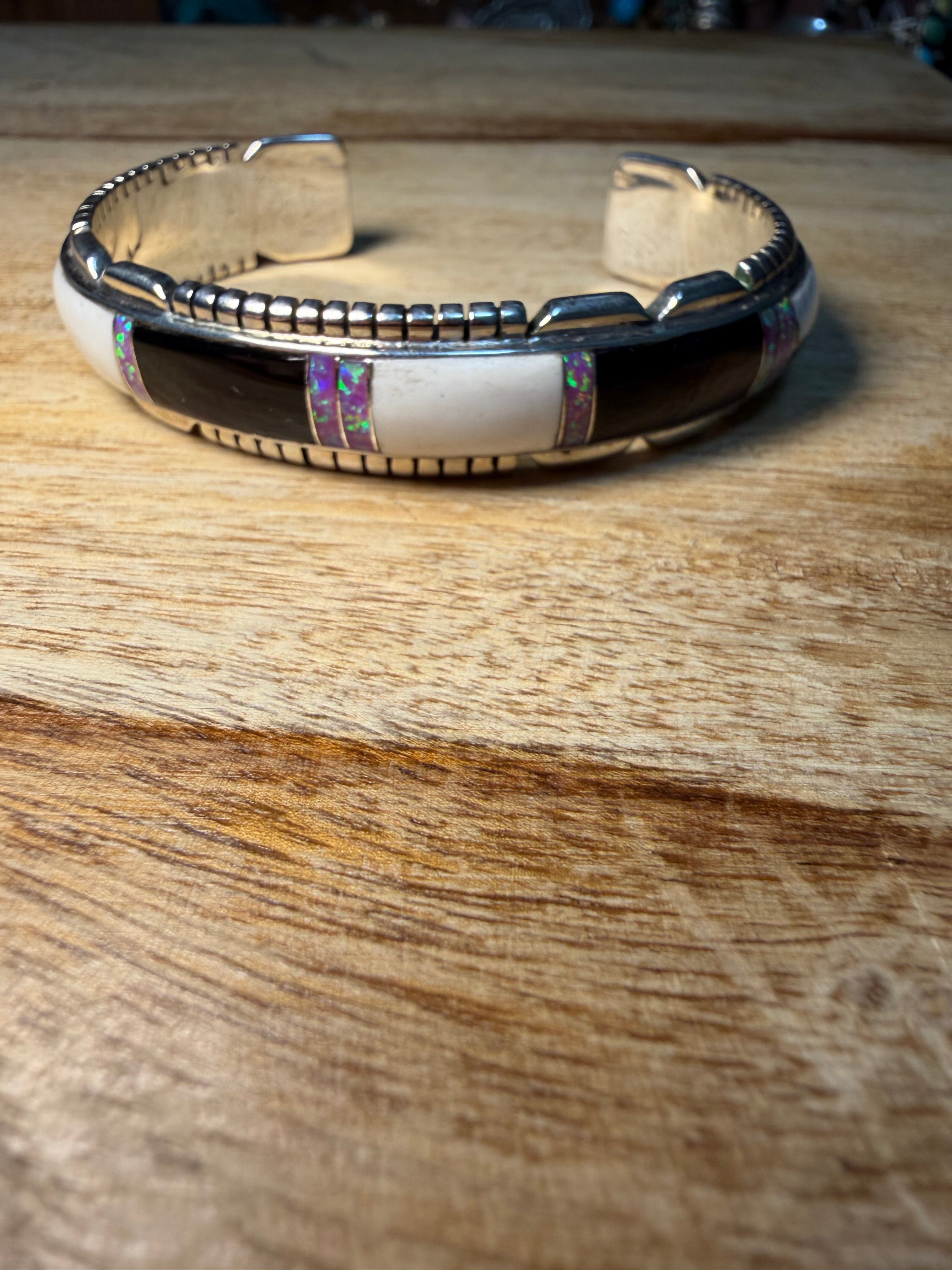 Native Black Onyx and Opal Inlay Cuff