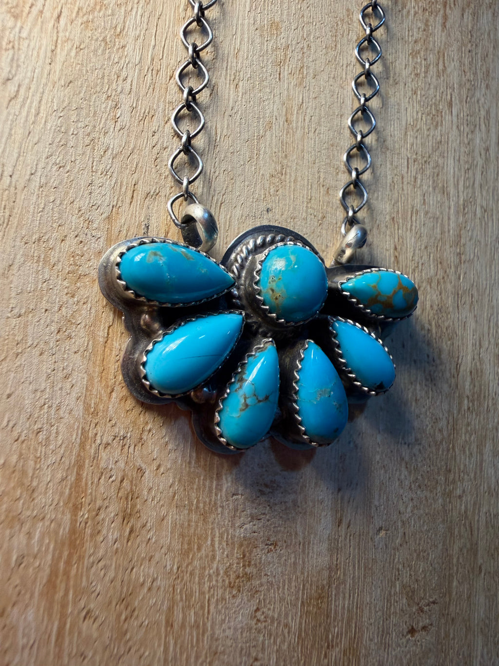 Kee J Navajo Made Turquoise Cluster Necklace