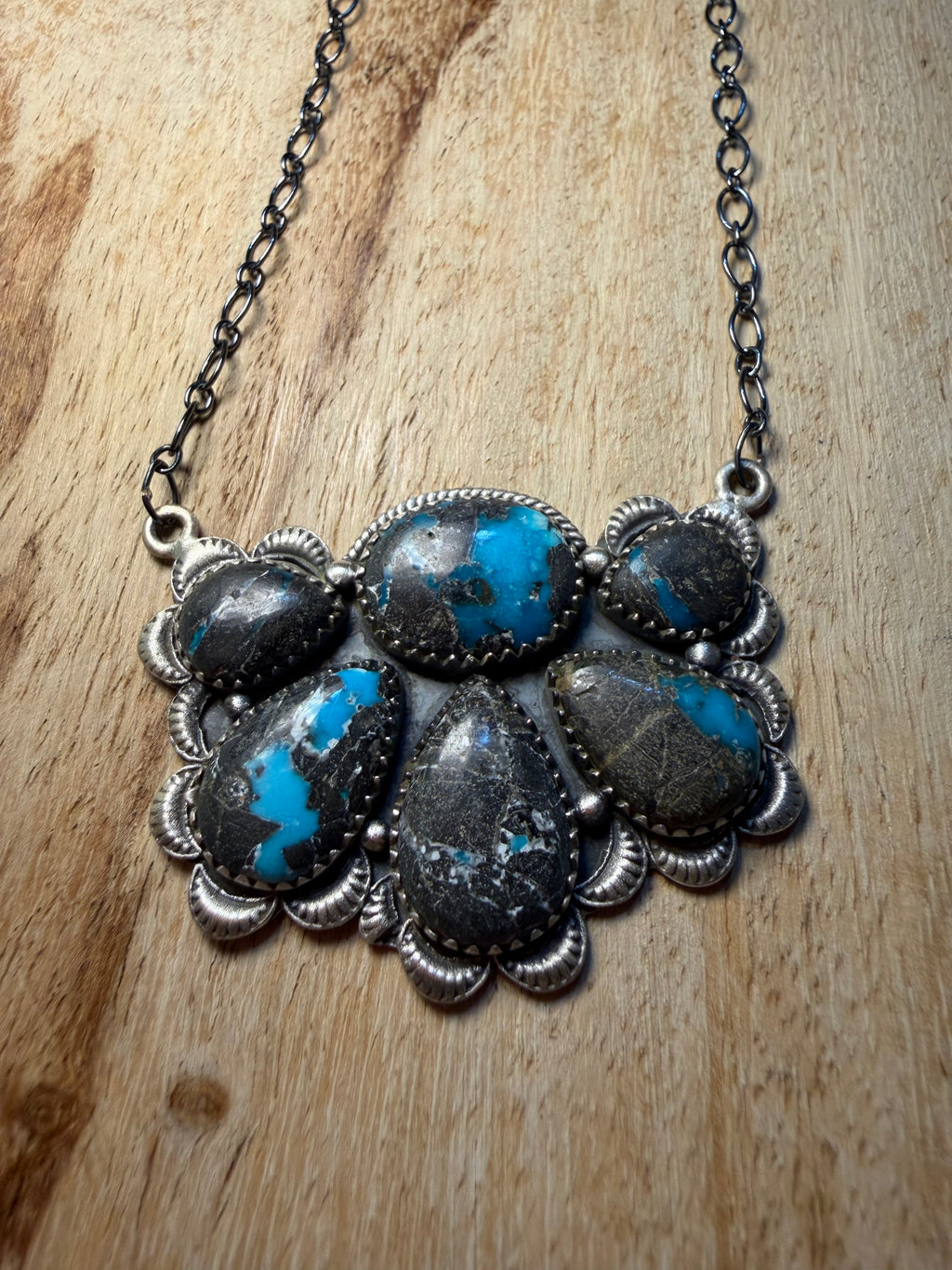 Large Blue Moon Turquoise Cluster Necklace