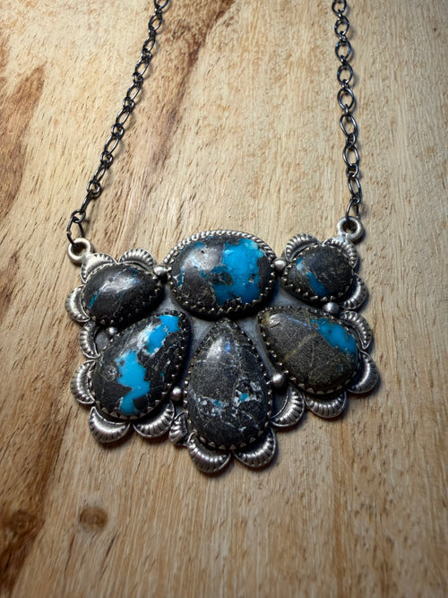 Large Blue Moon Turquoise Cluster Necklace