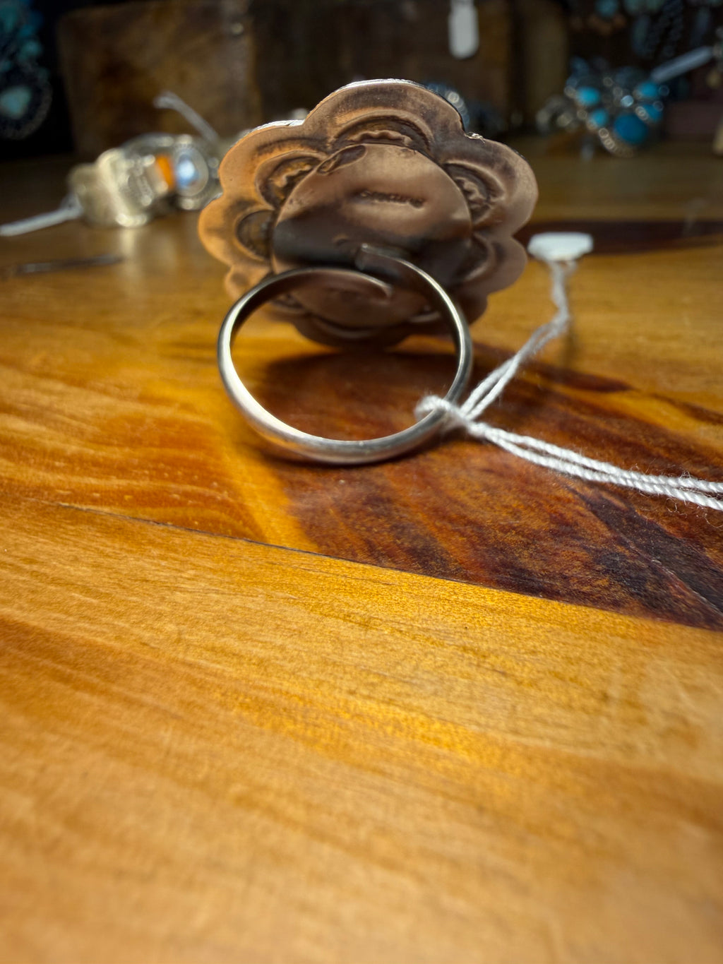 Navajo Made Concho and Turquoise Ring Adjustable Size
