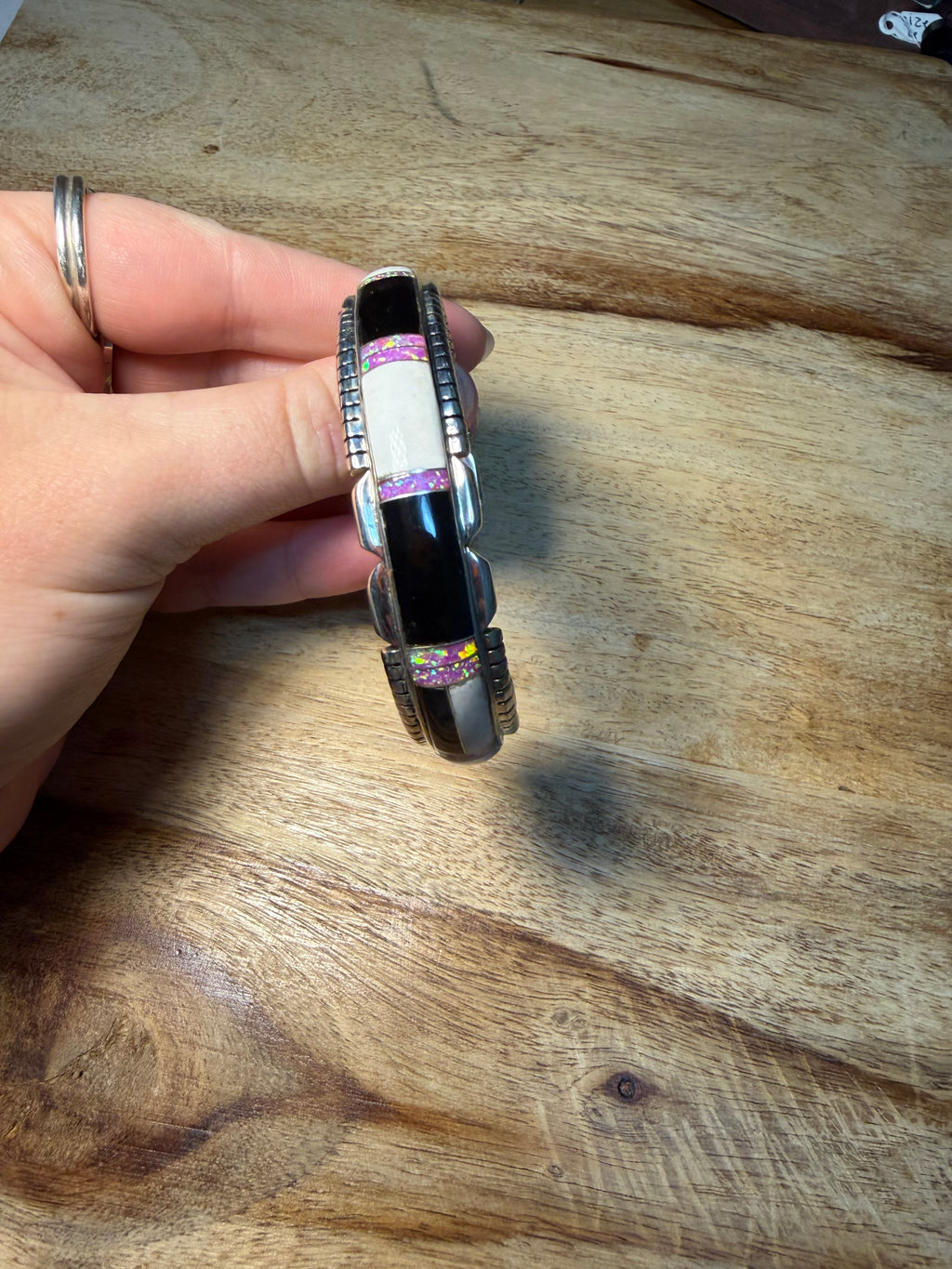 Native Black Onyx and Opal Inlay Cuff