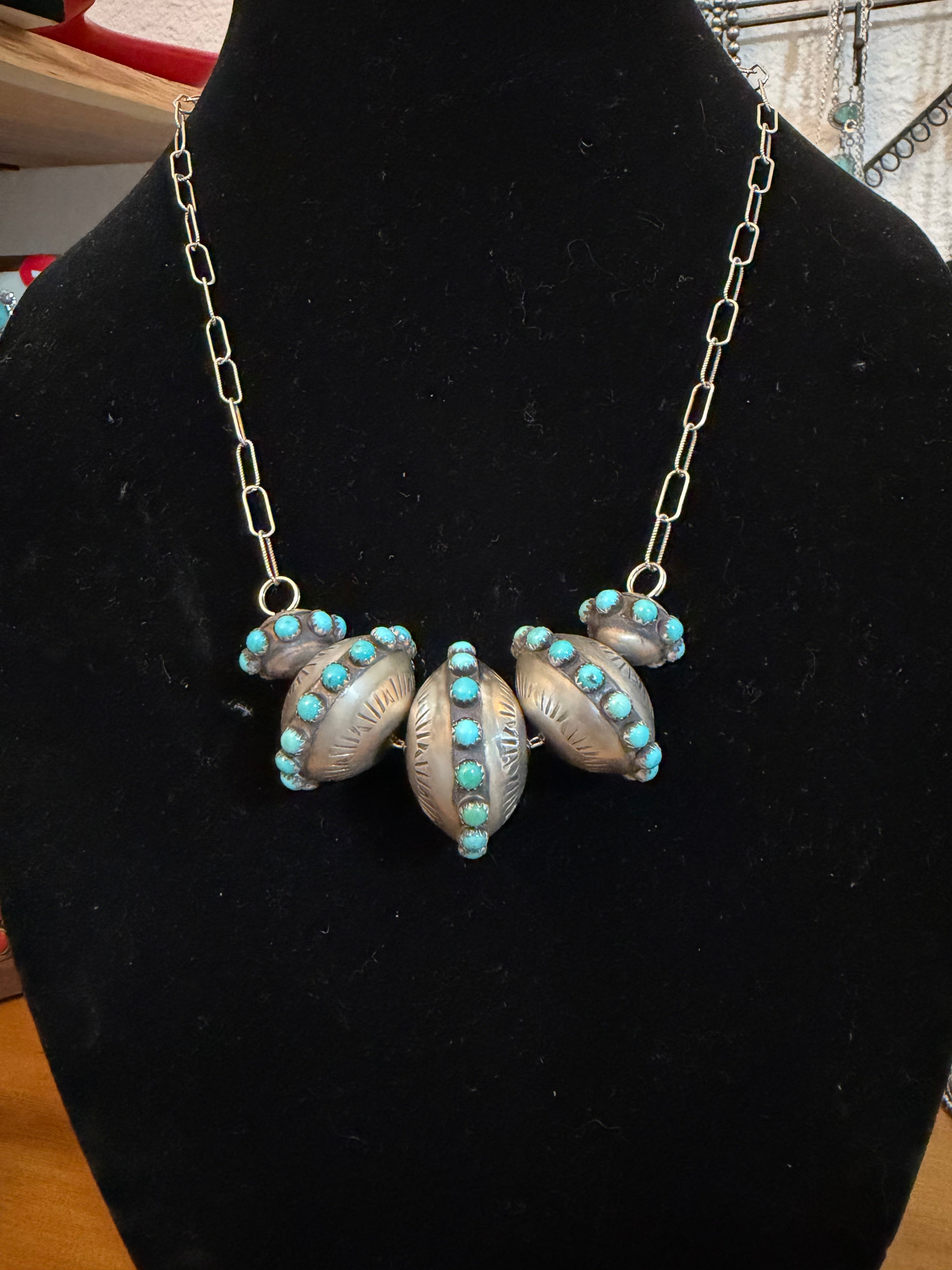 Navajo Monica Smith 5 Pearl Turquoise Necklace