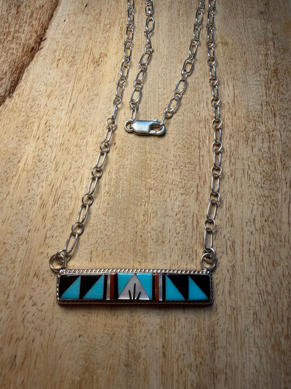 Zuni Made Turquoise Bar Inlay Necklace