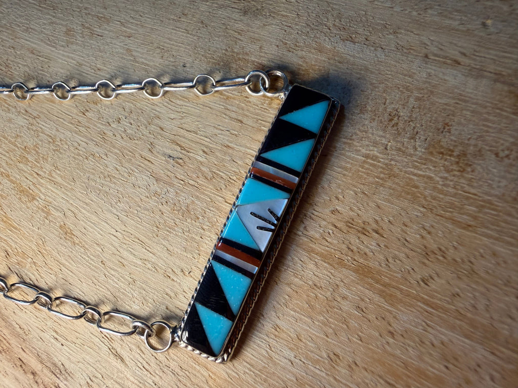 Zuni Made Turquoise Bar Inlay Necklace
