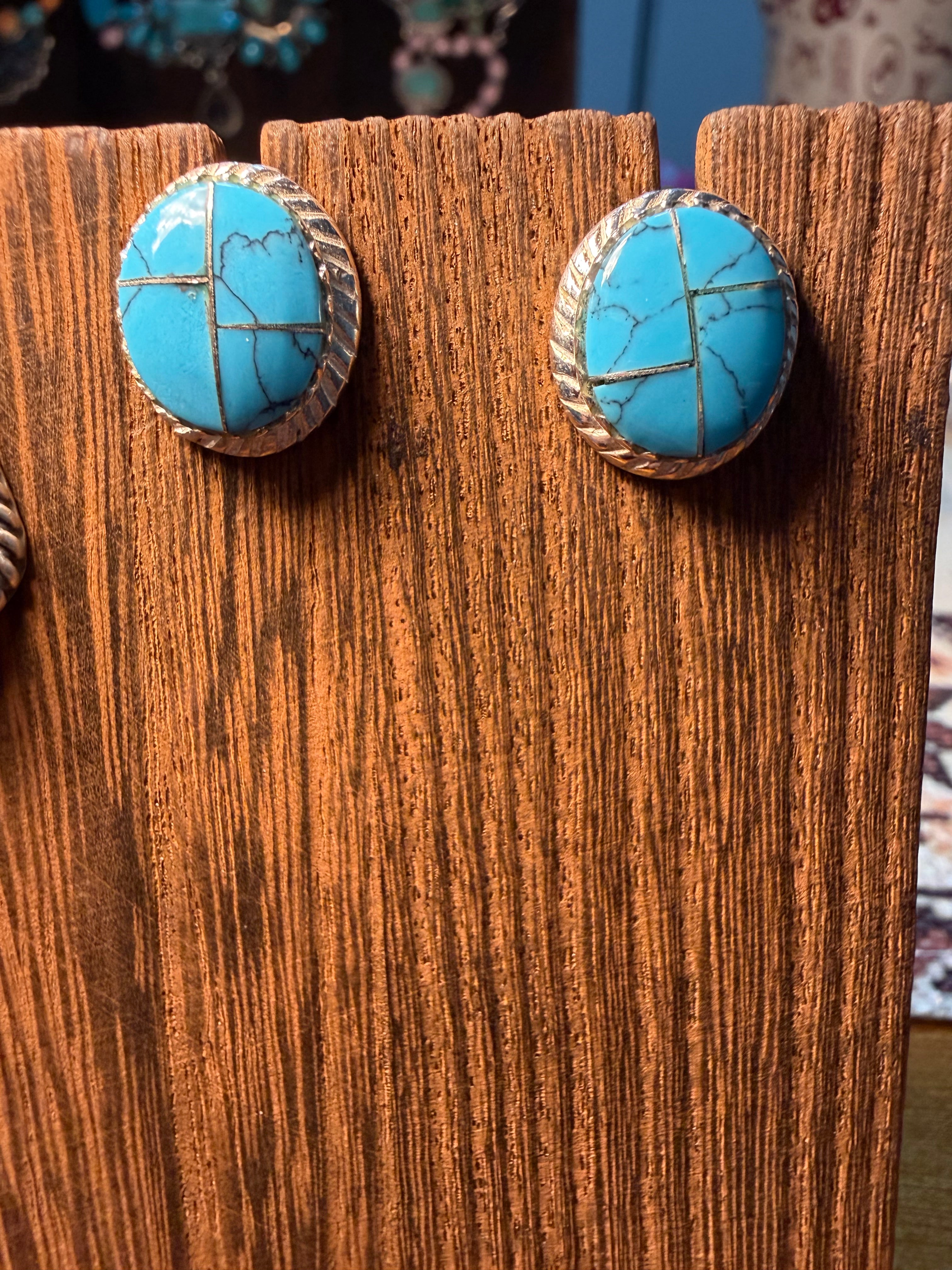 Navajo Made Turquoise Inlay Studs
