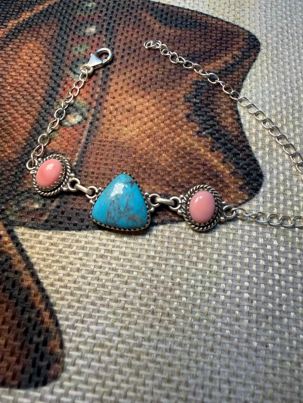 Pink Conch and Turquoise Bracelet