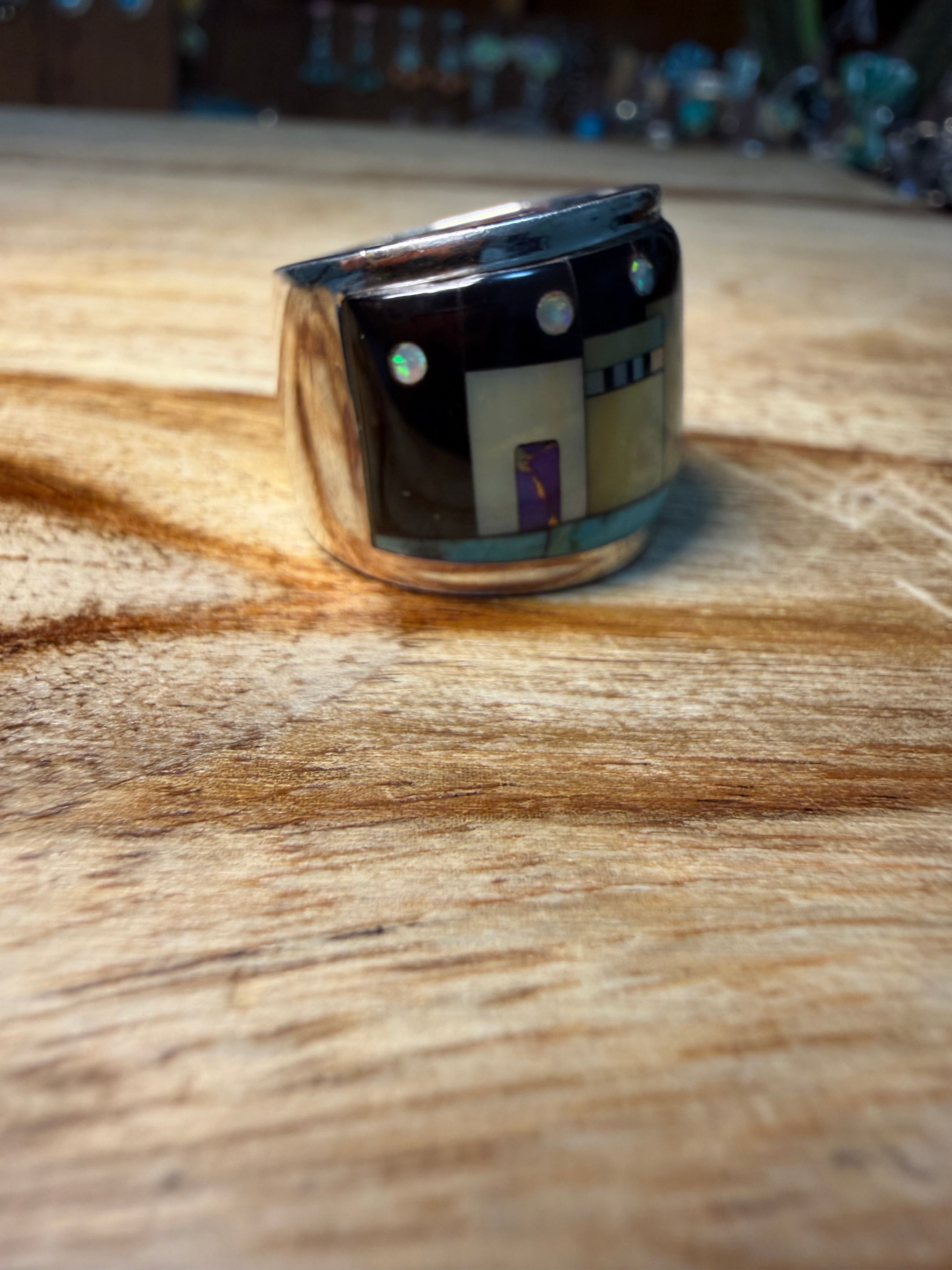 Native Made Inlay Sterling Silver Ring