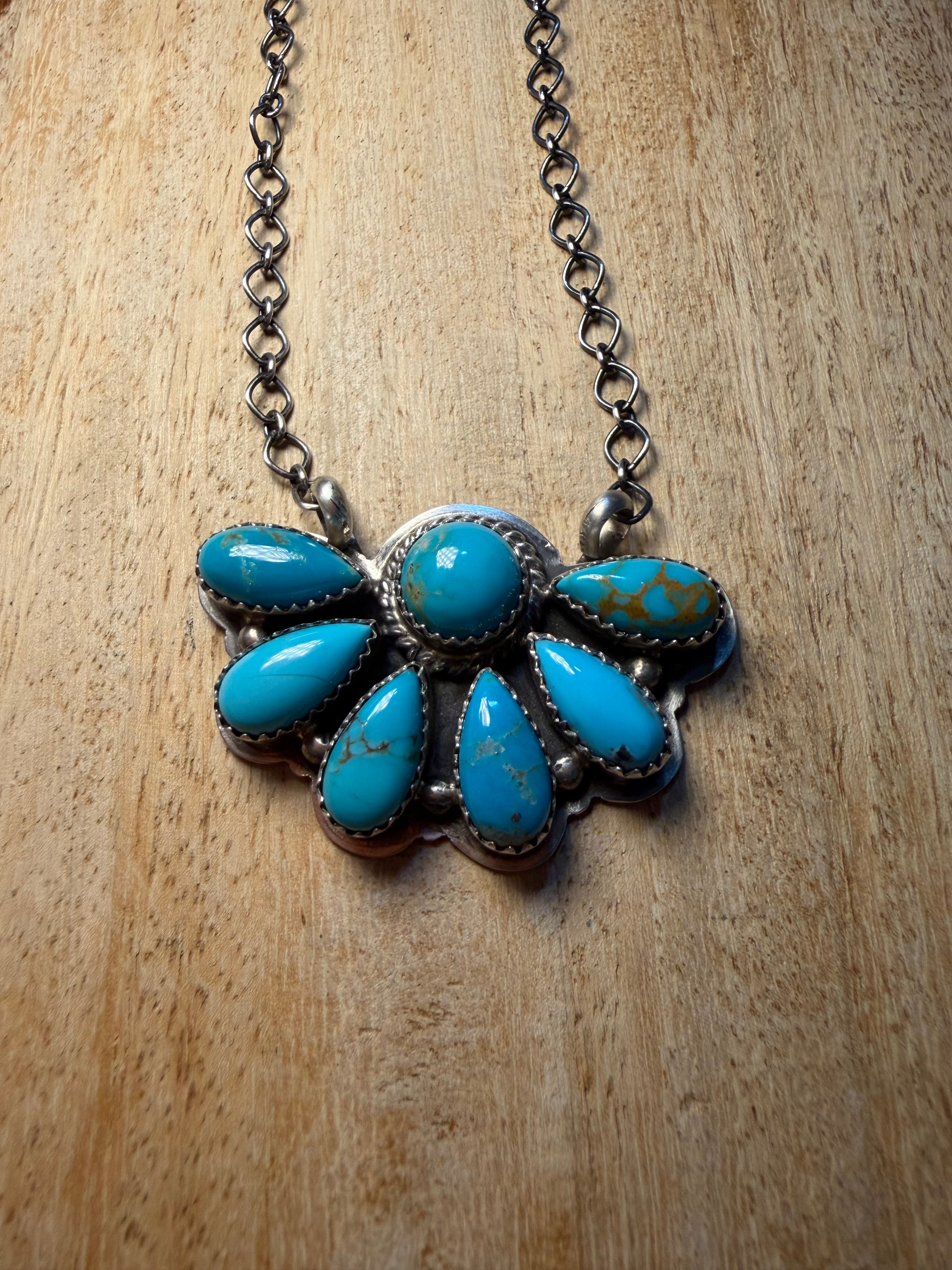 Kee J Navajo Made Turquoise Cluster Necklace