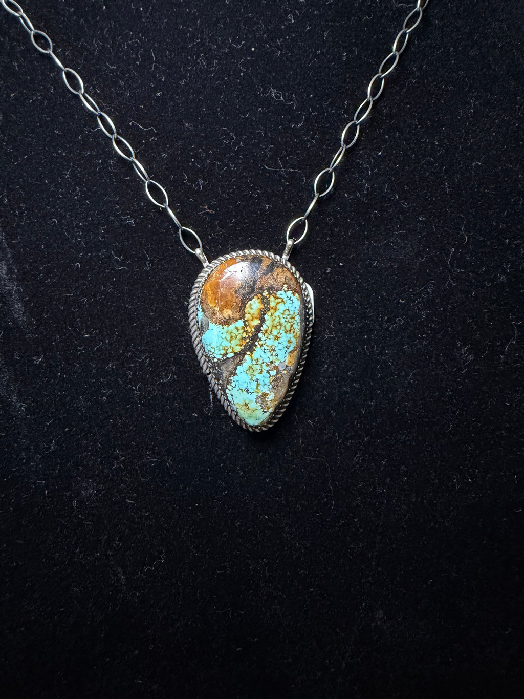 Large Navajo Made Blackjack Turquoise Necklace