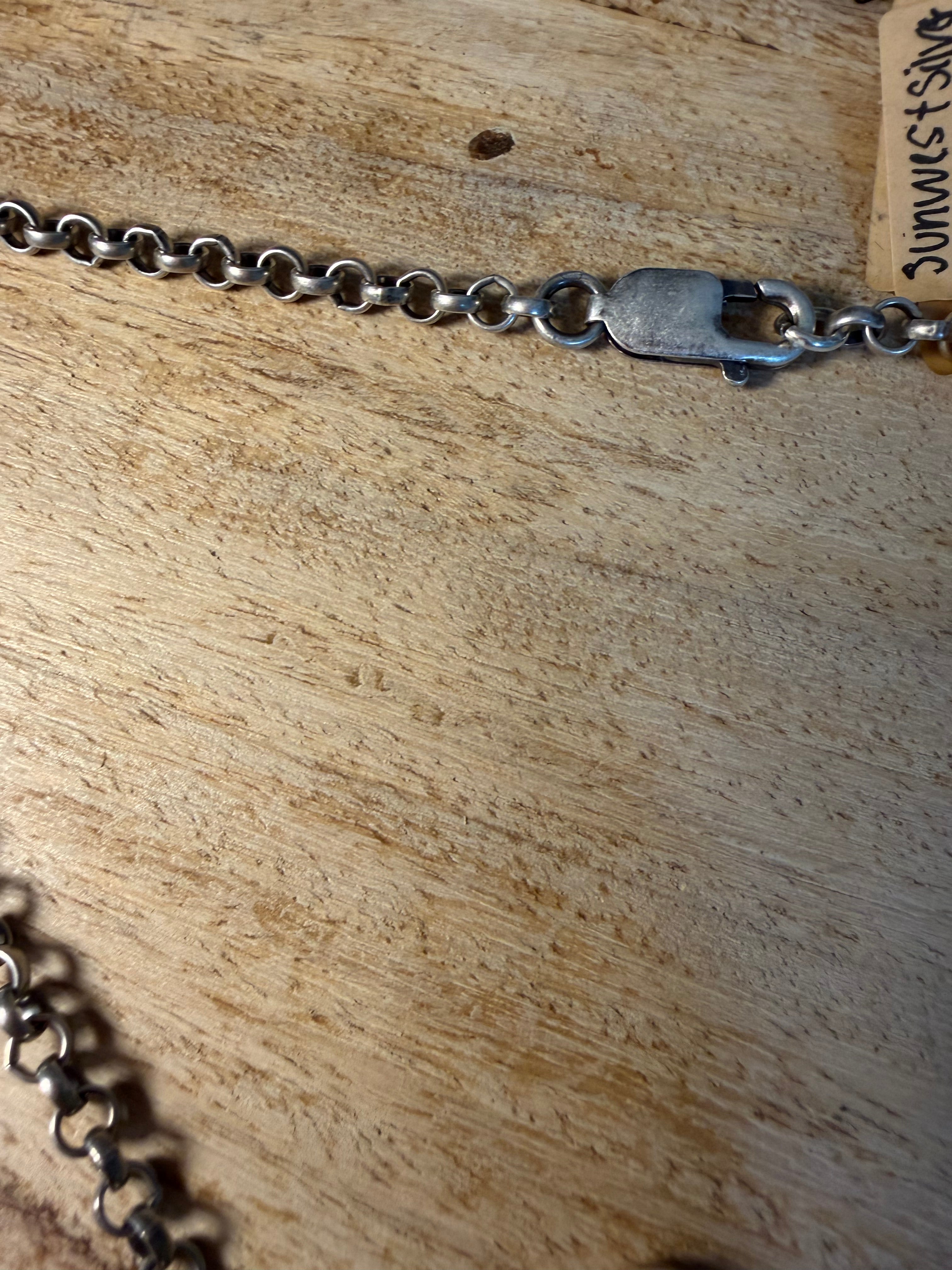 Navajo Made Blackjack TurquoiseLariat Necklace With Charms