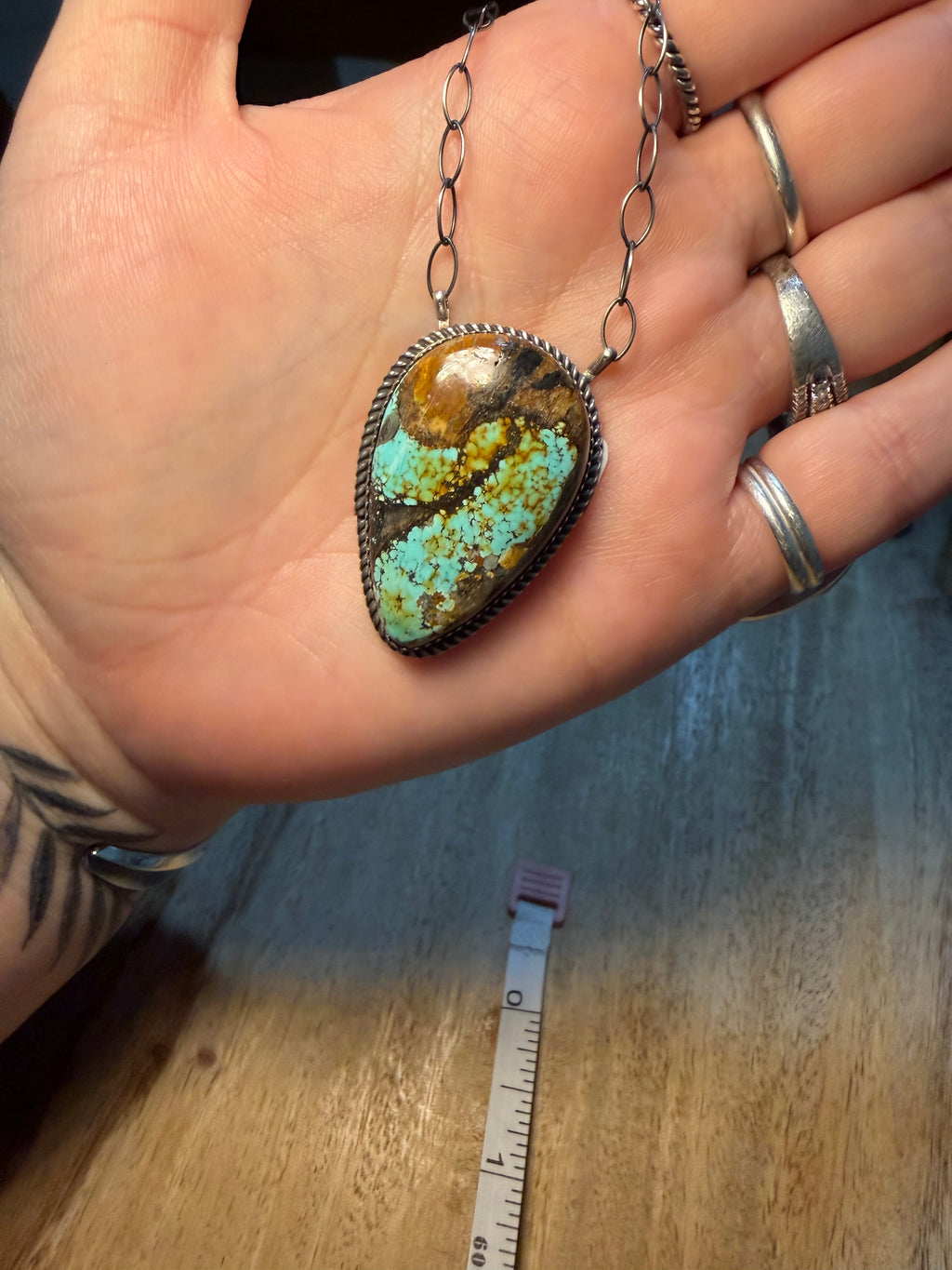 Large Navajo Made Blackjack Turquoise Necklace