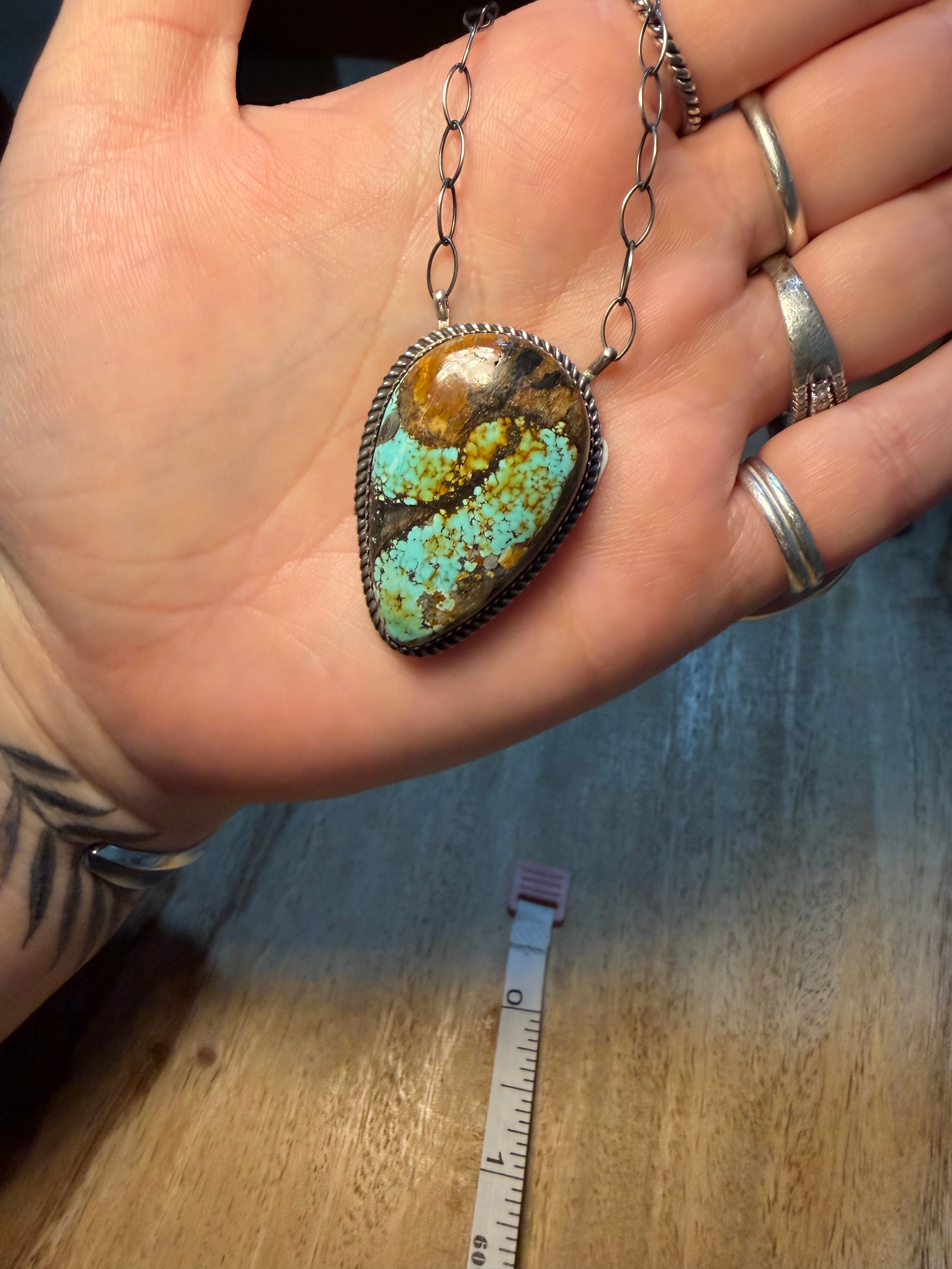 Large Navajo Made Blackjack Turquoise Necklace