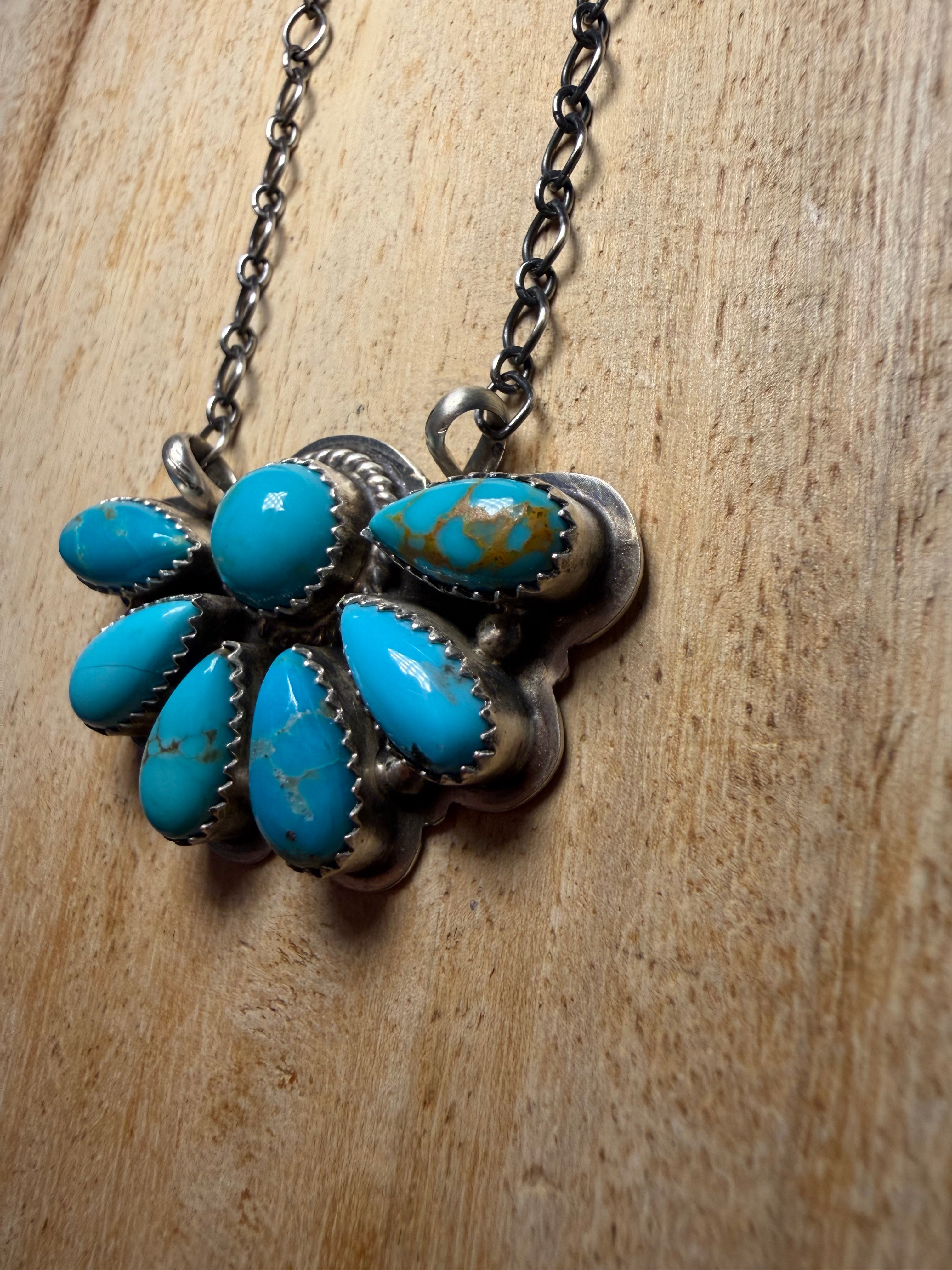 Kee J Navajo Made Turquoise Cluster Necklace