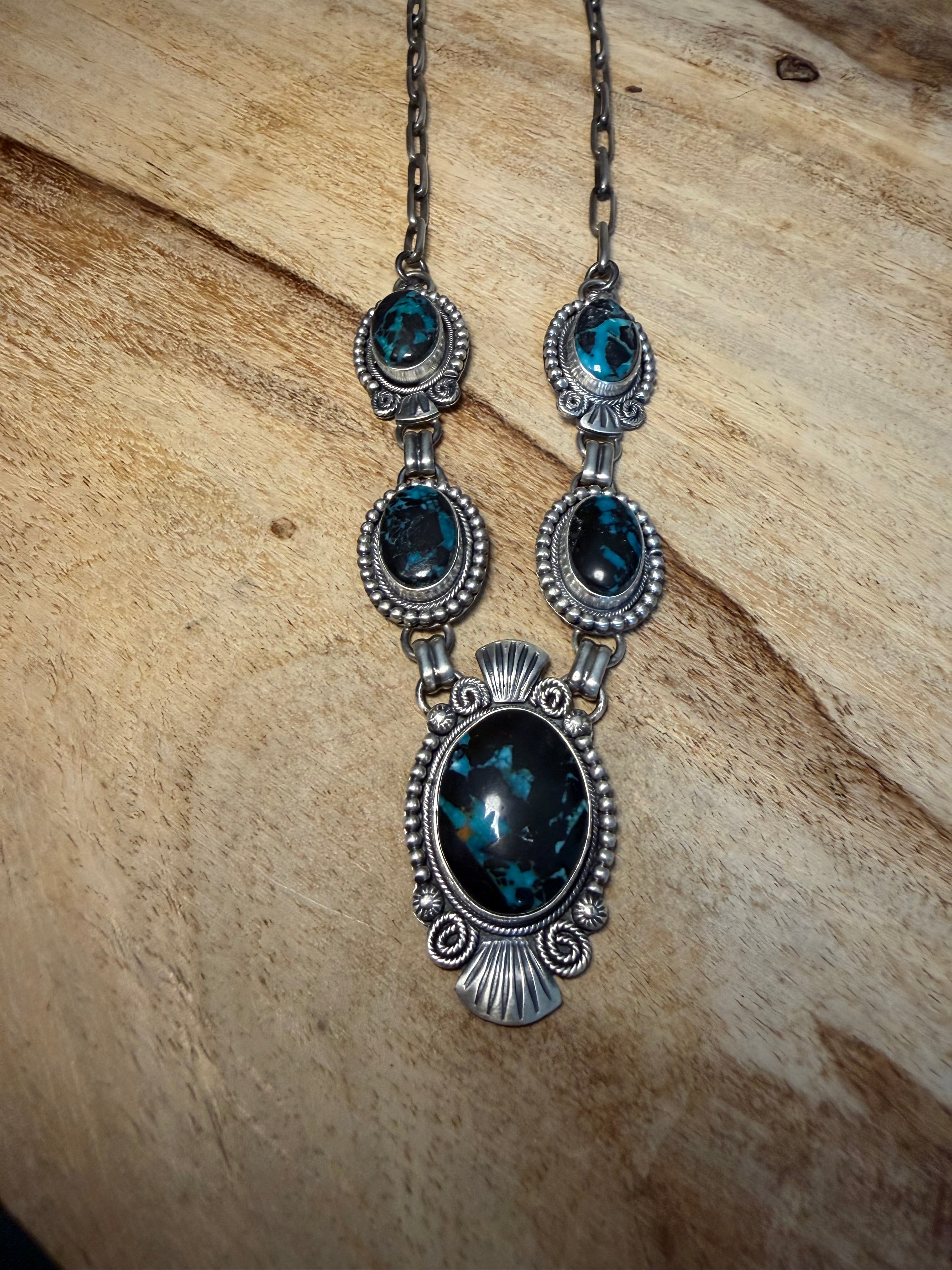 Ray Bennett Navajo Blackjack Turquoise Necklace