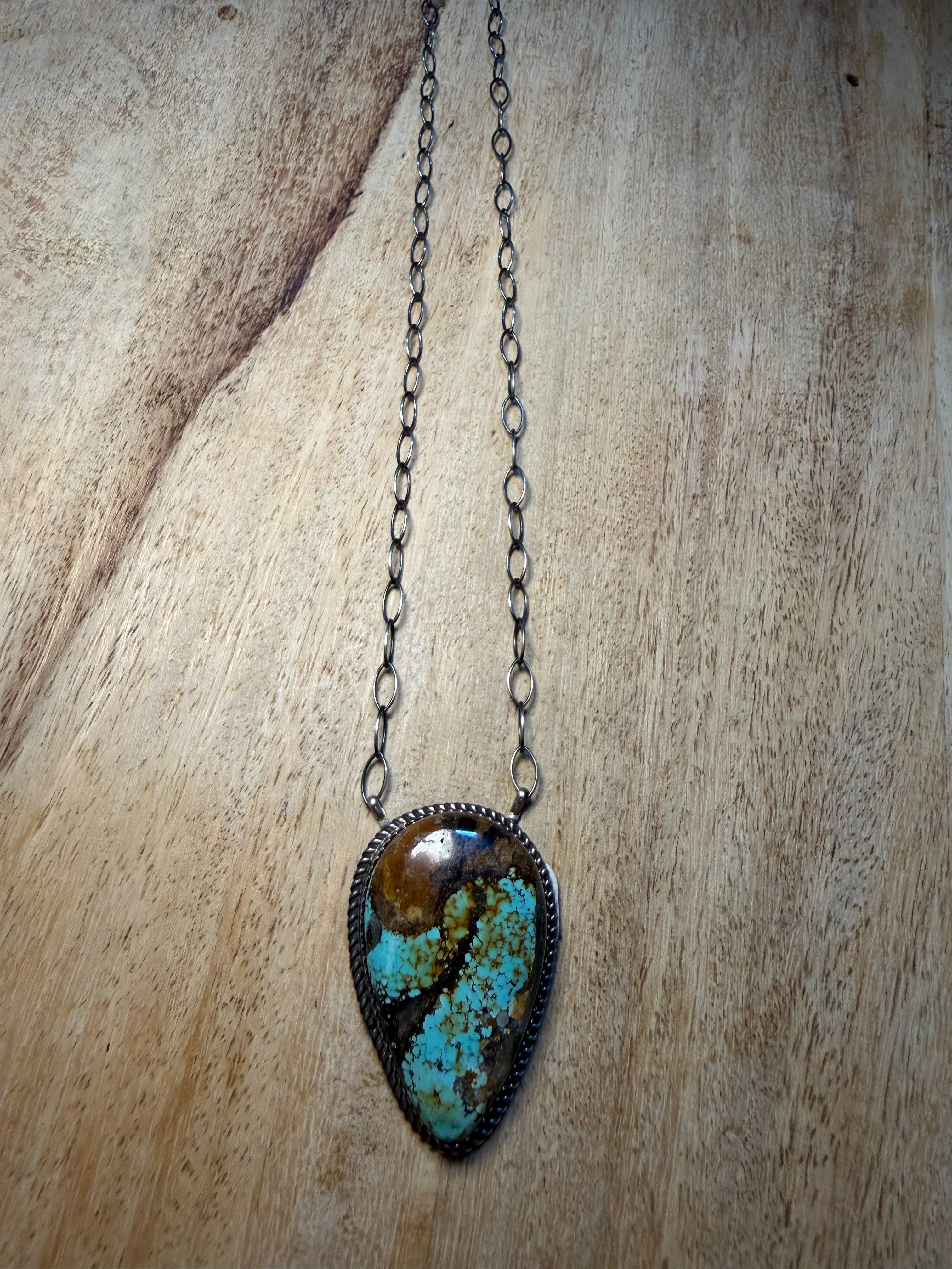 Large Navajo Made Blackjack Turquoise Necklace