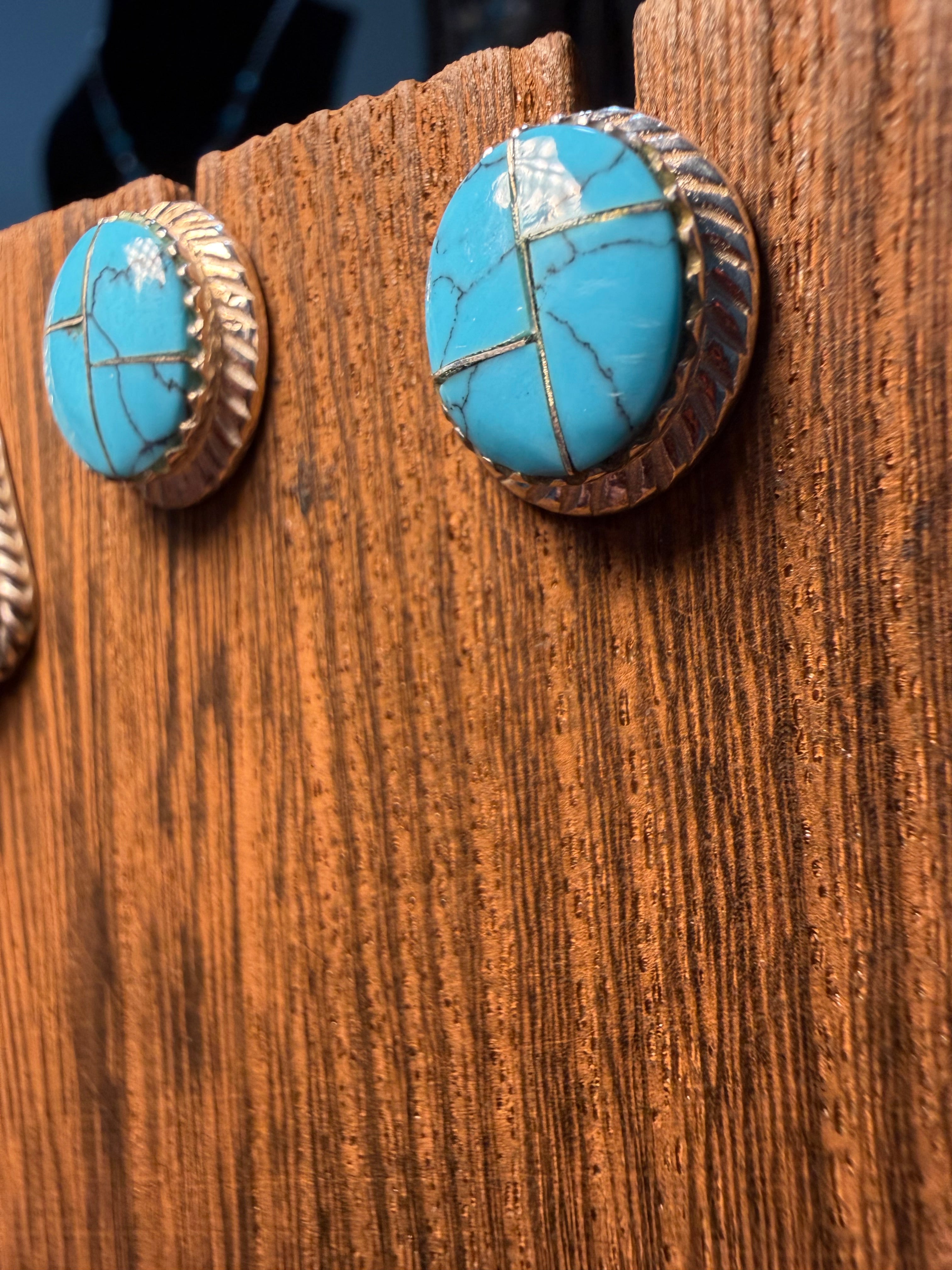 Navajo Made Turquoise Inlay Studs