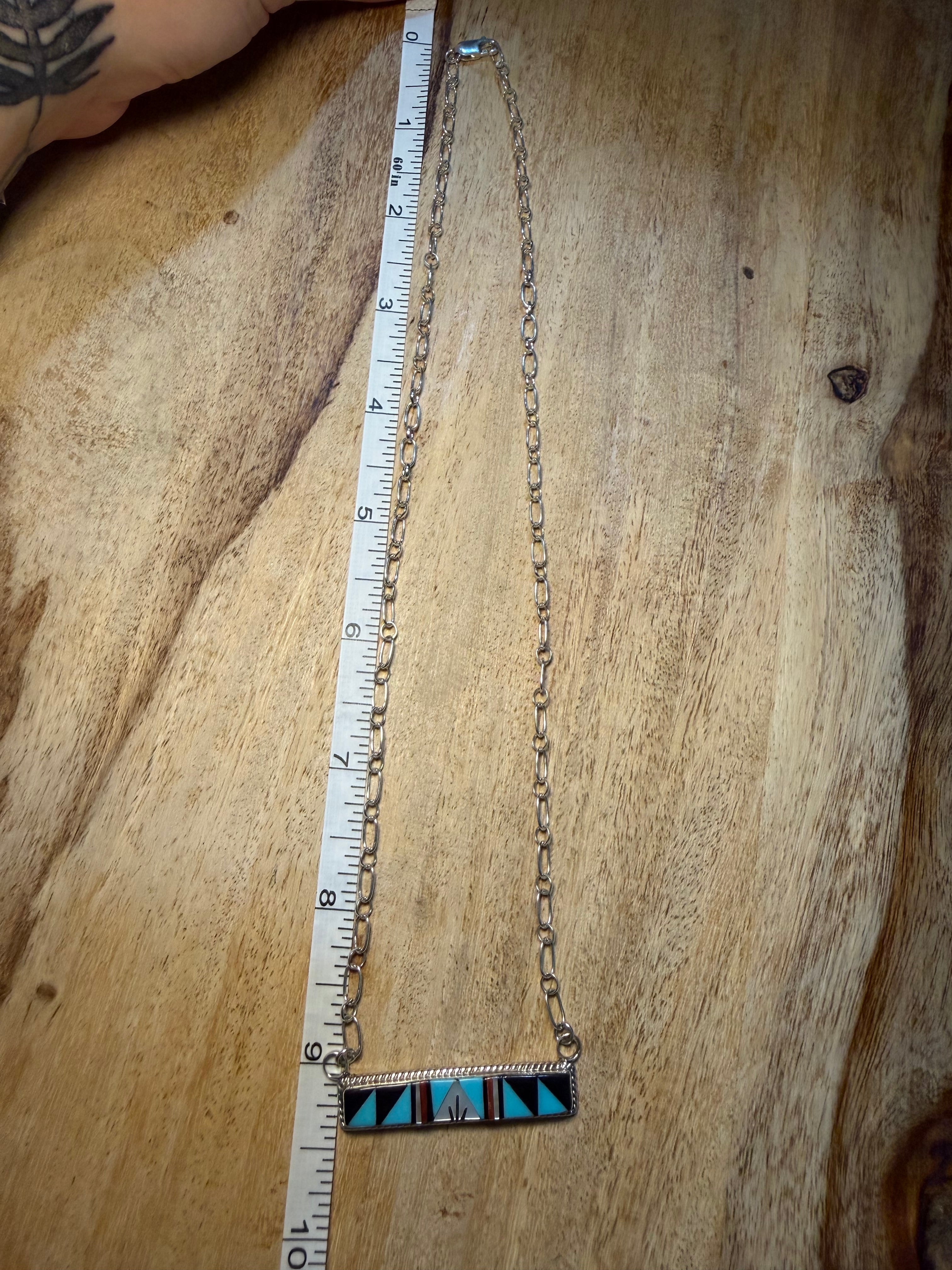 Zuni Made Turquoise Bar Inlay Necklace