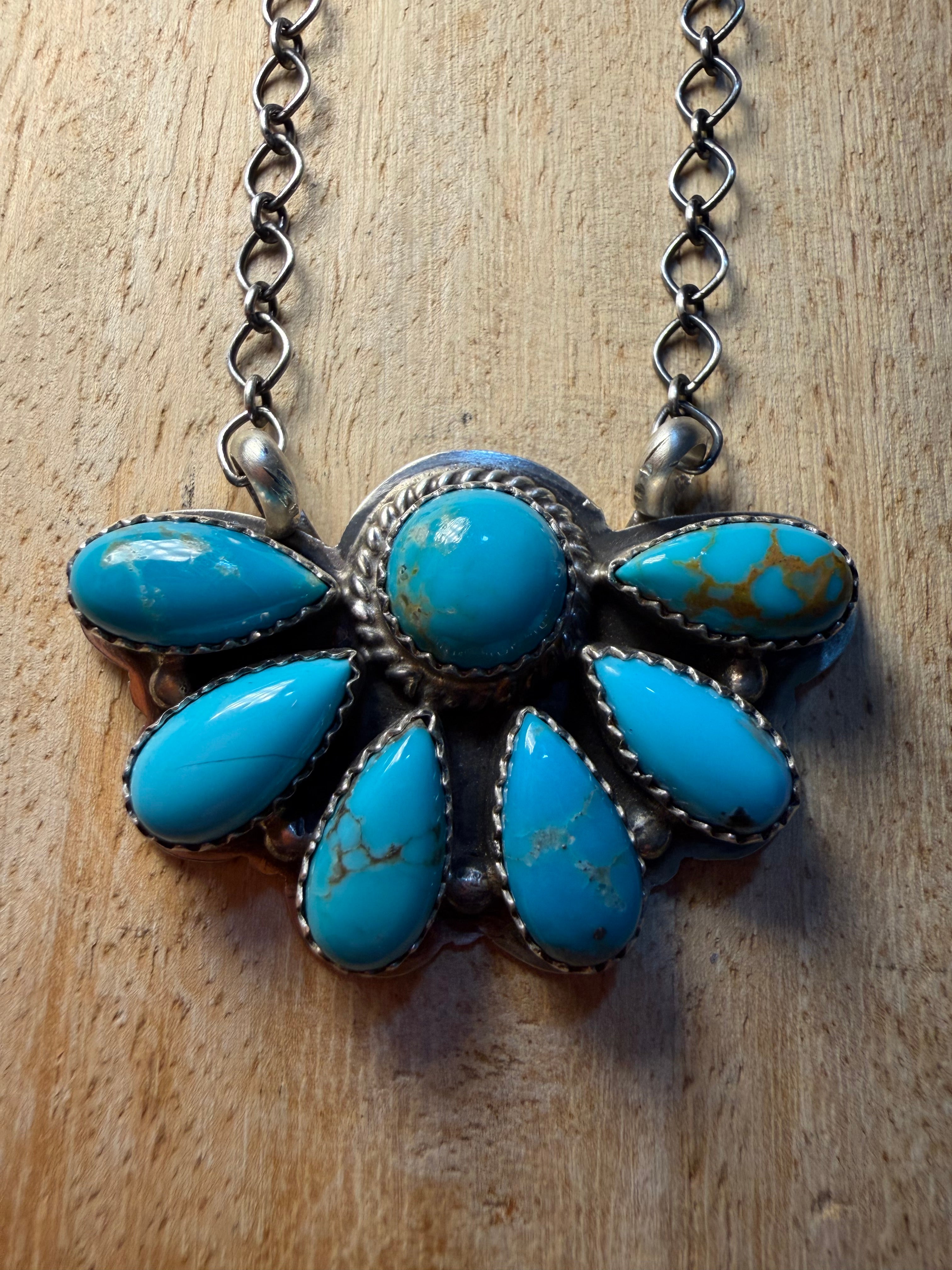 Kee J Navajo Made Turquoise Cluster Necklace