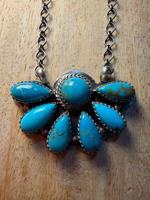 Kee J Navajo Made Turquoise Cluster Necklace