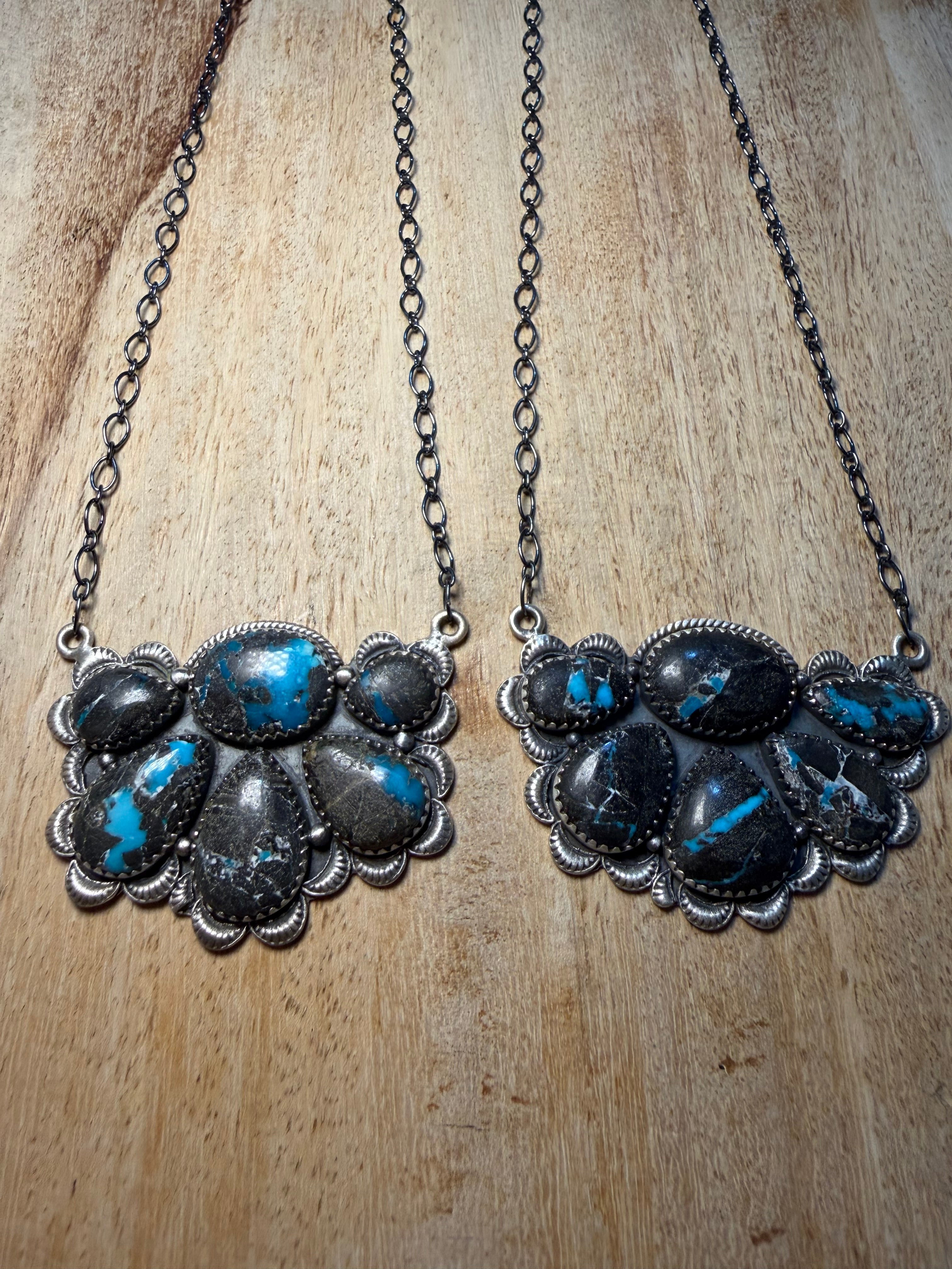 Large Blue Moon Turquoise Cluster Necklace