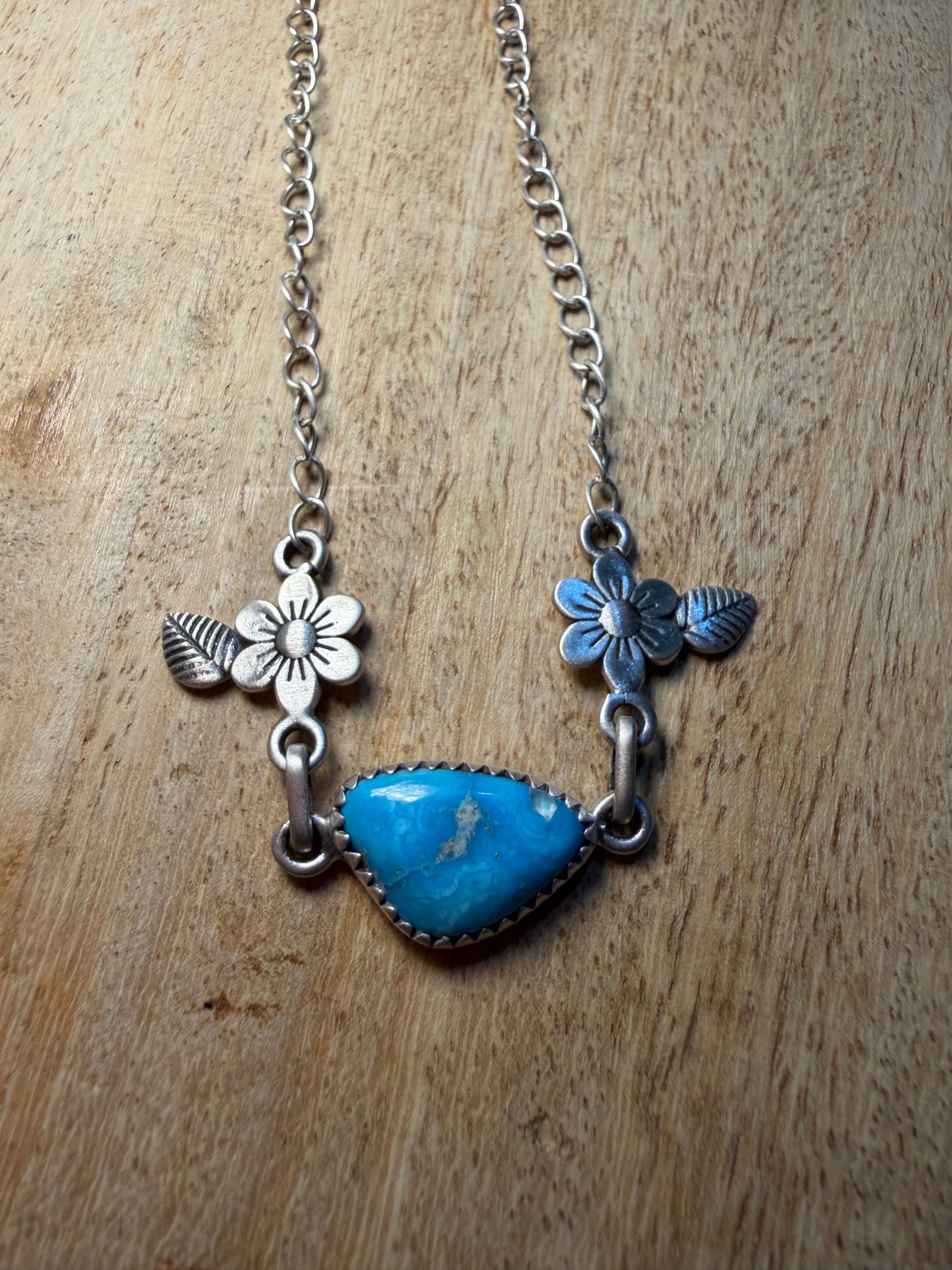 Blue Bird Turquoise Floral Necklace