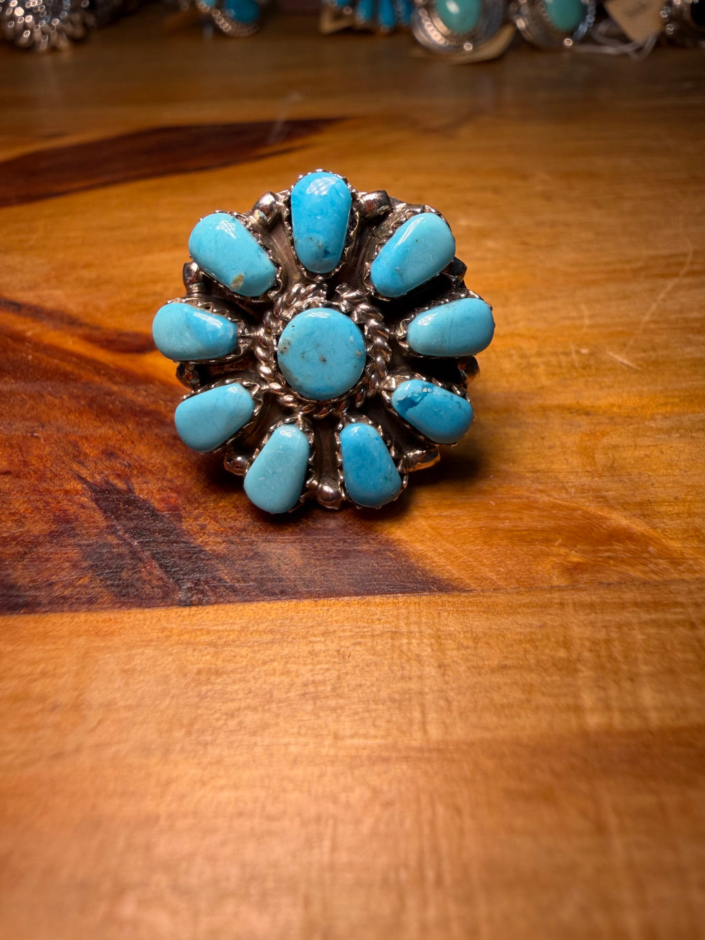 Navajo Made Turquoise Flower Cluster Ring