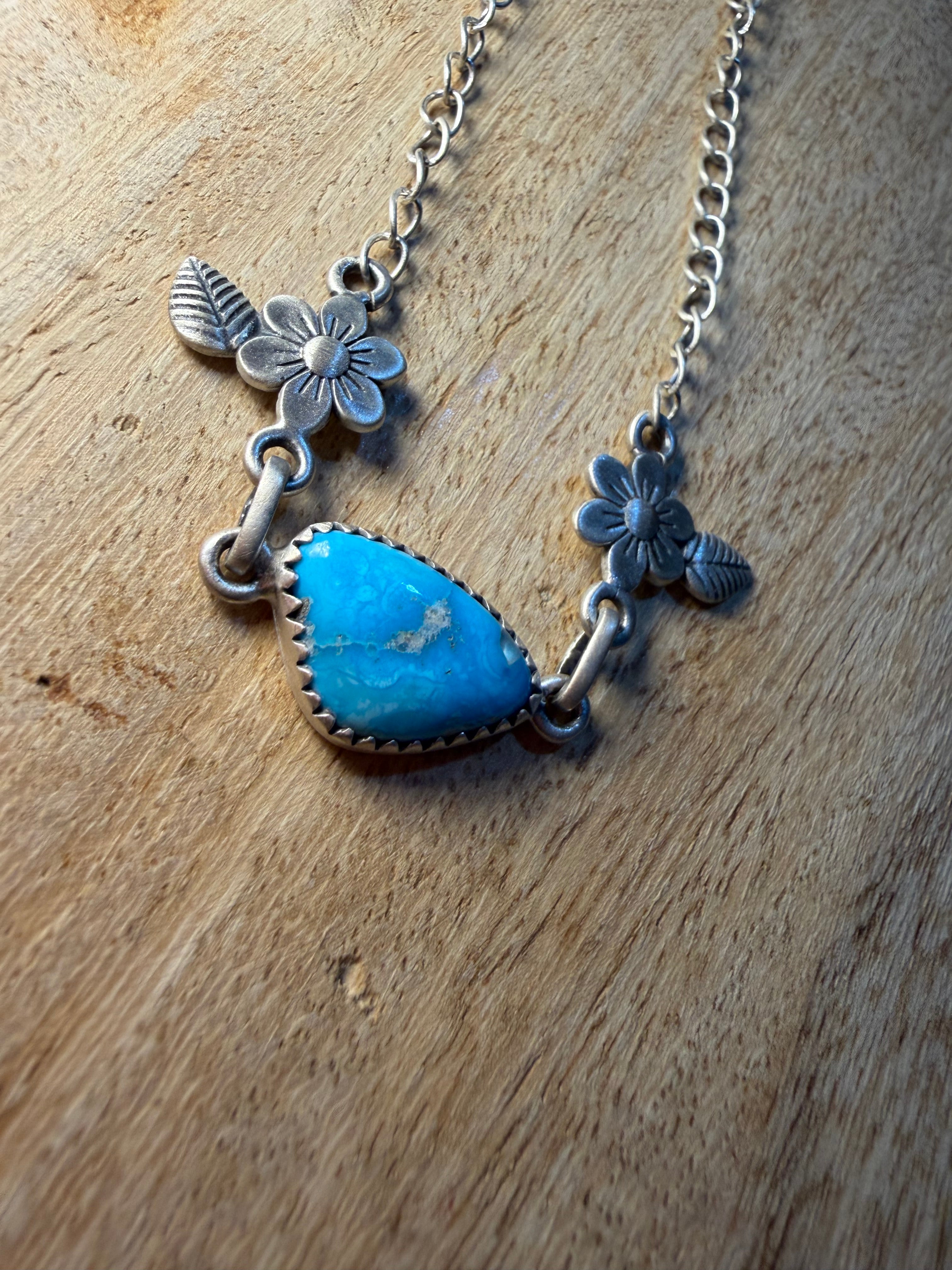 Blue Bird Turquoise Floral Necklace