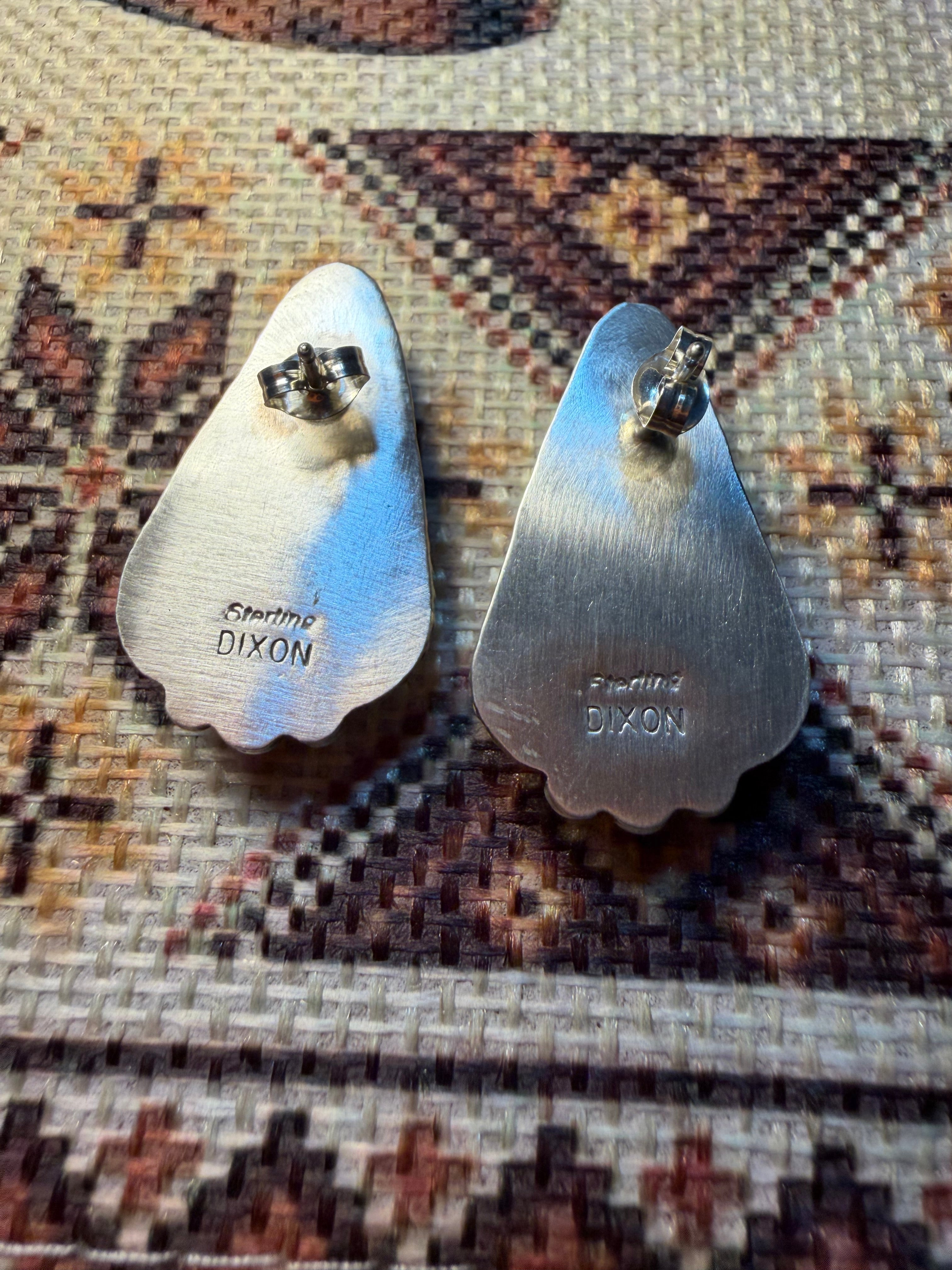 Navajo Johnny Dixon Blackjack Turquoise Earrings