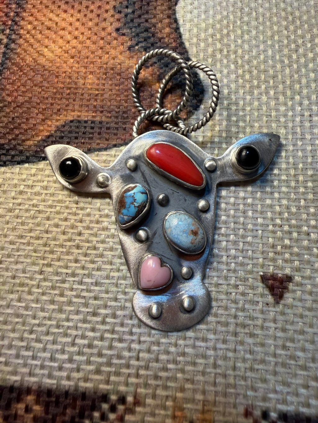 Multi Stone Cow Head Pendant