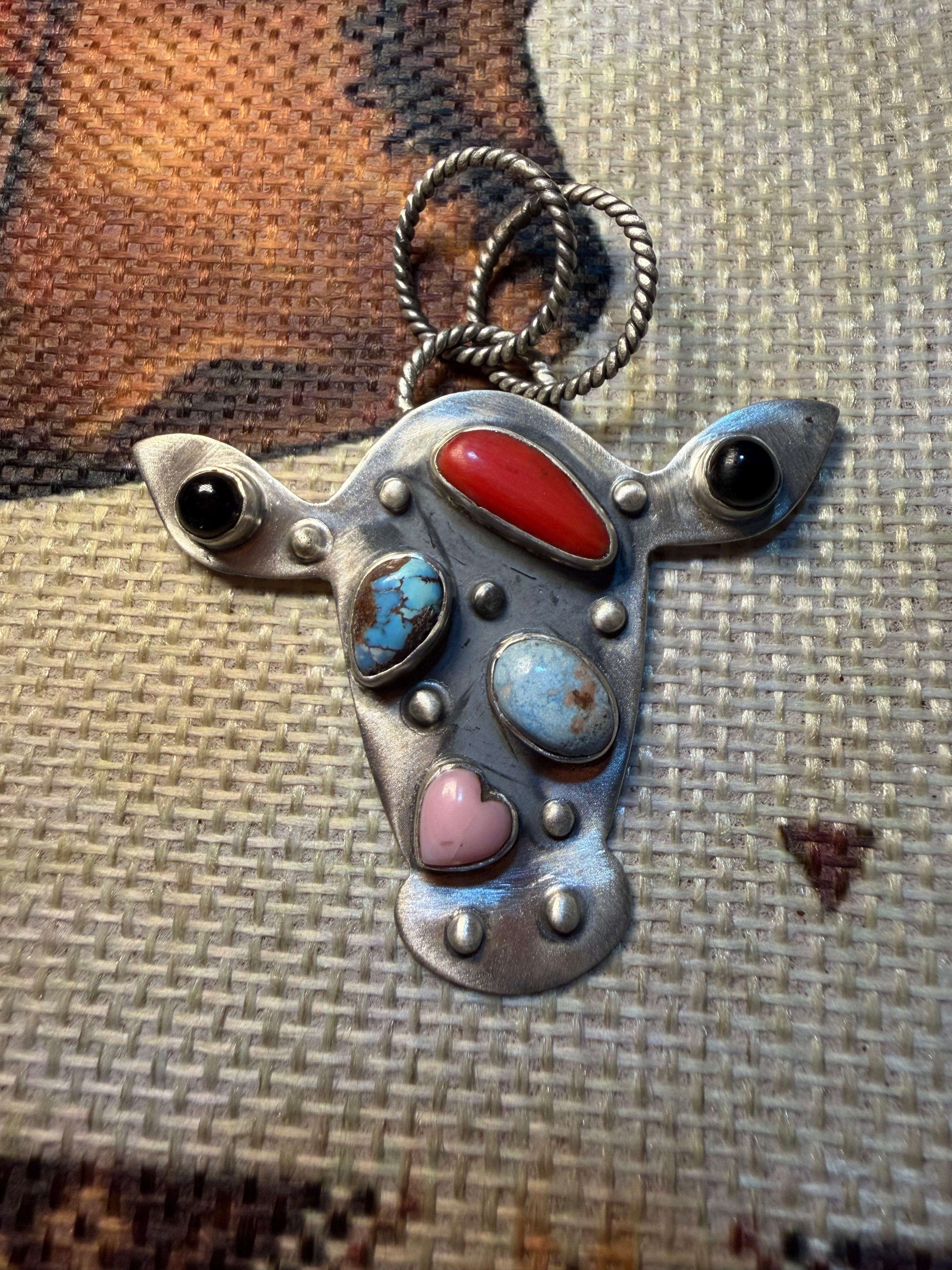Multi Stone Cow Head Pendant