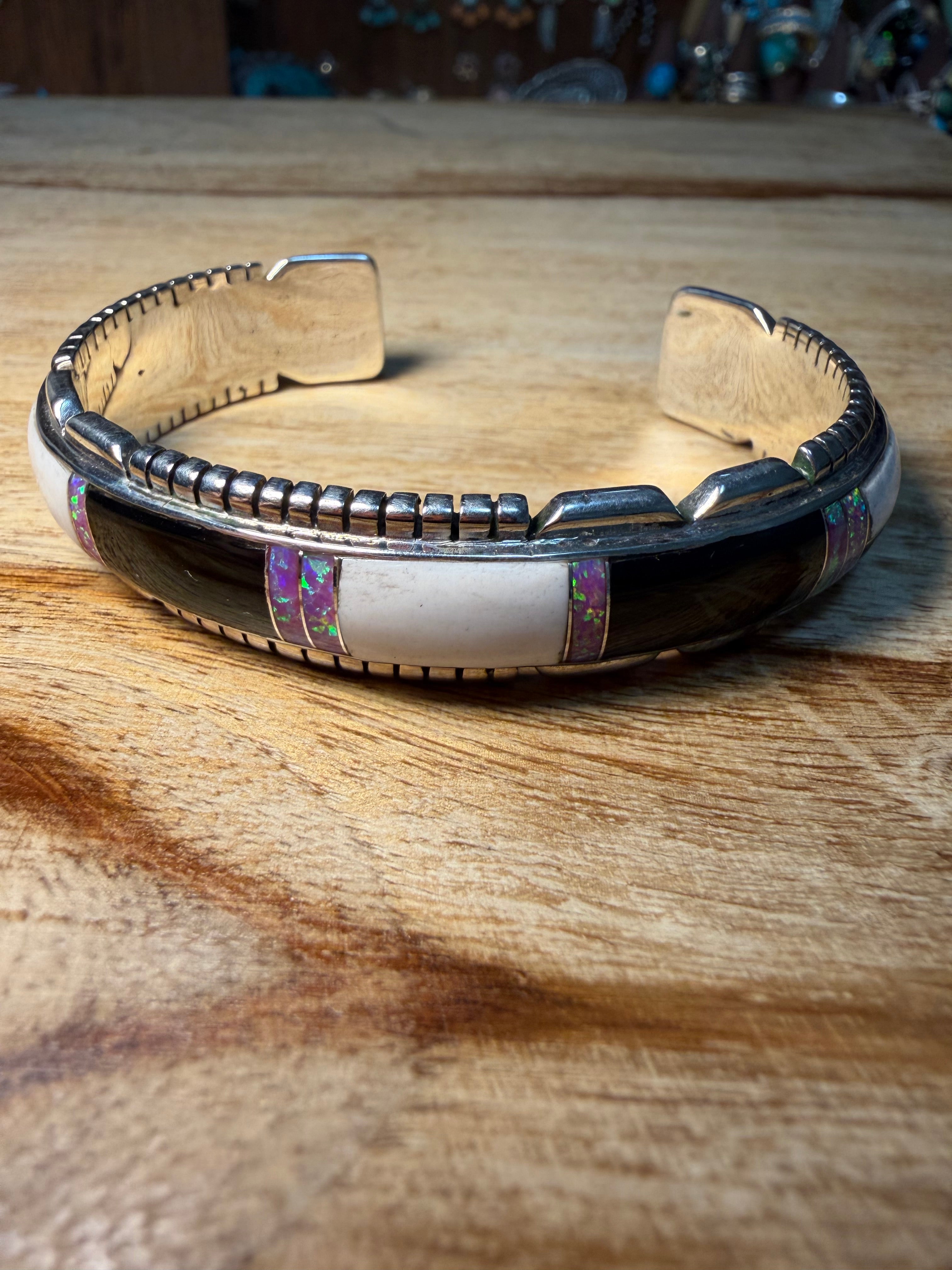 Native Black Onyx and Opal Inlay Cuff