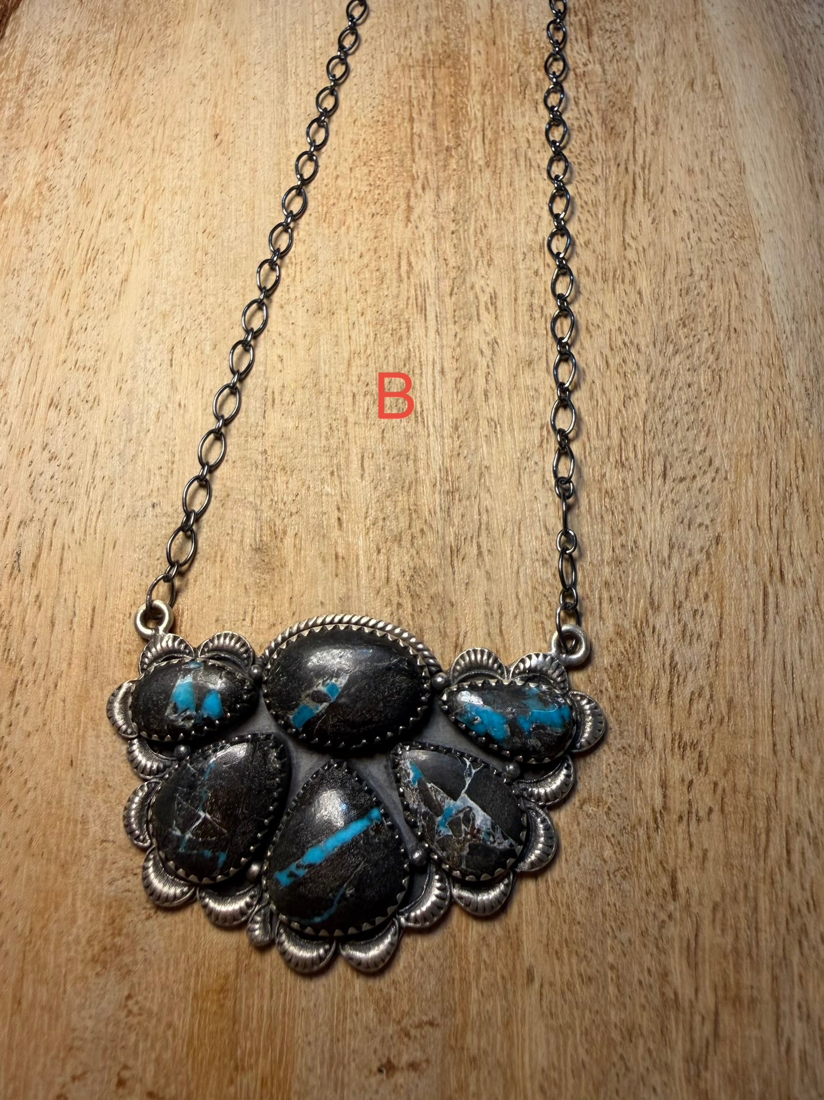 Large Blue Moon Turquoise Cluster Necklace