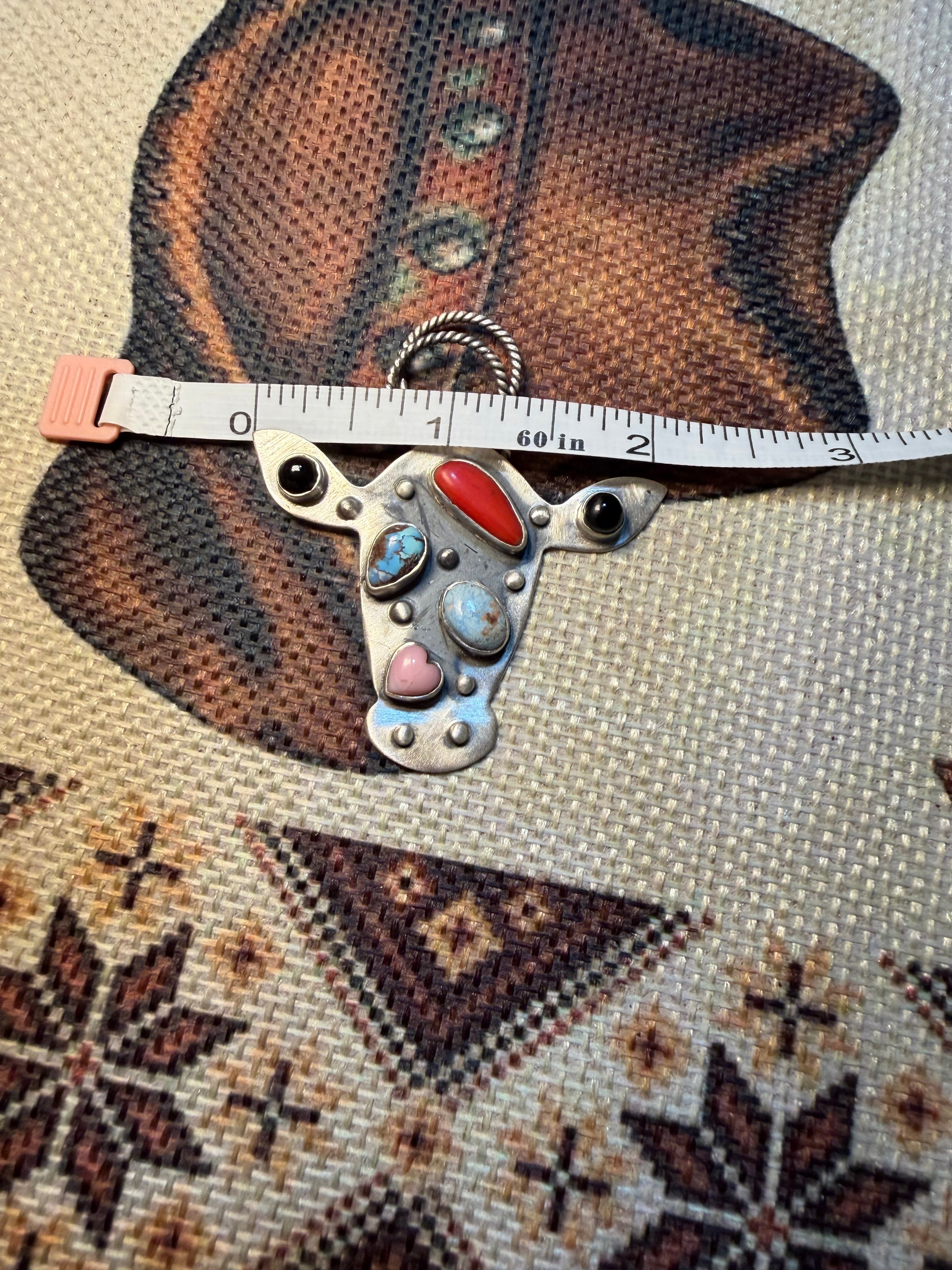 Multi Stone Cow Head Pendant