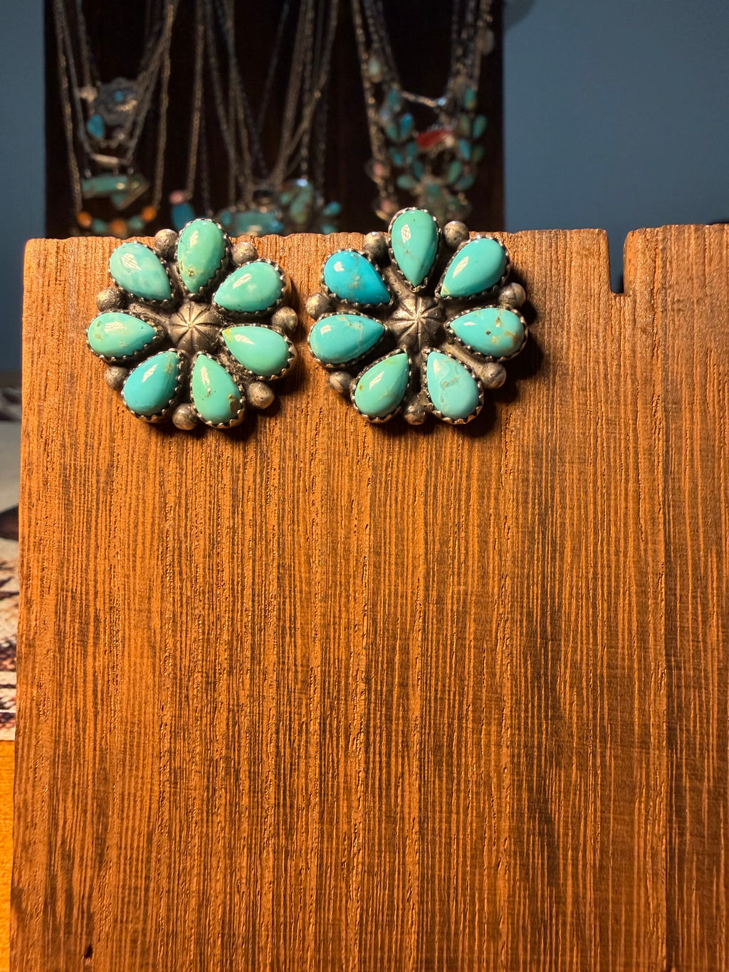 Navajo Made Full Cluster Turquoise Earrings