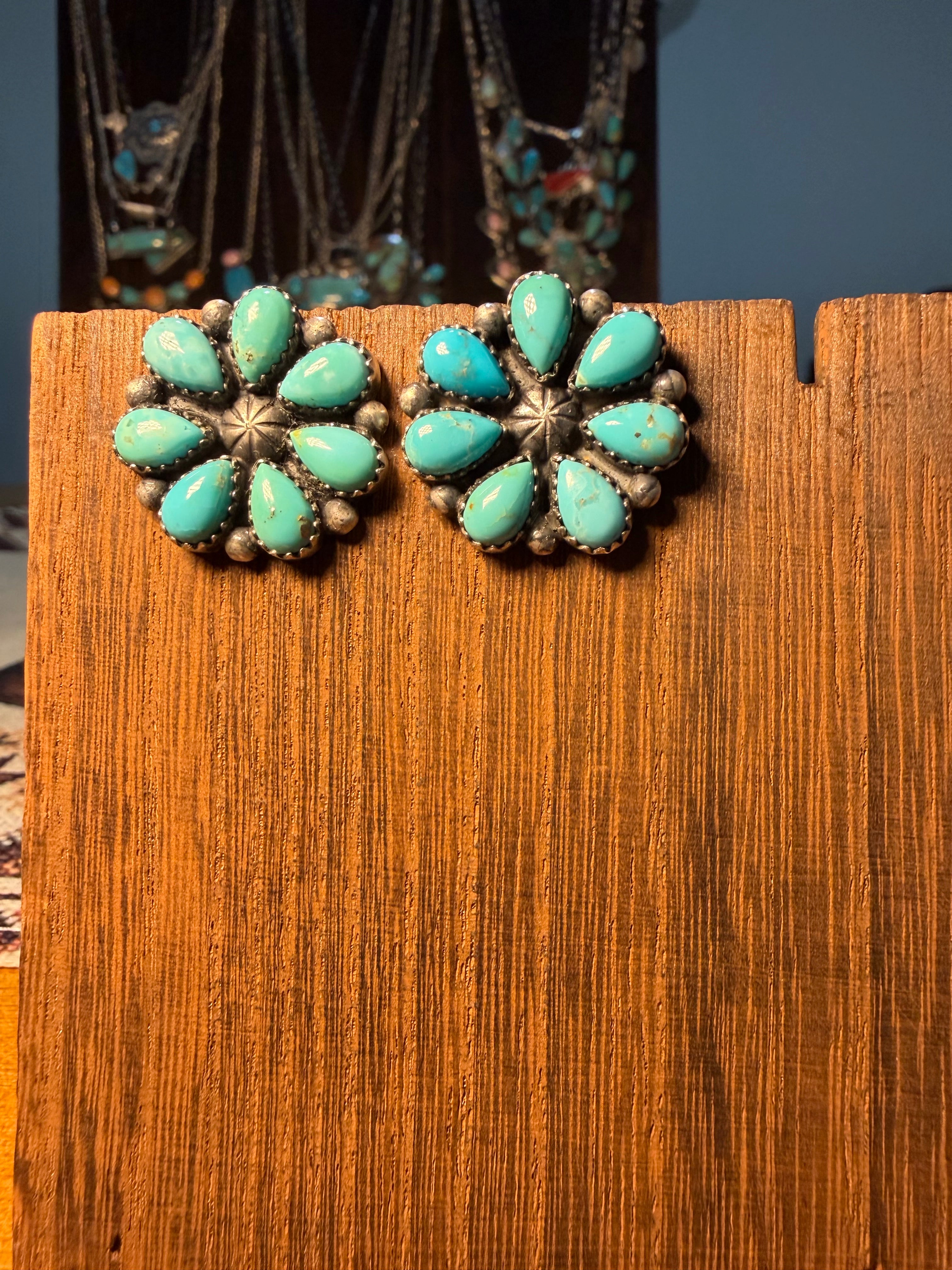 Navajo Made Full Cluster Turquoise Earrings
