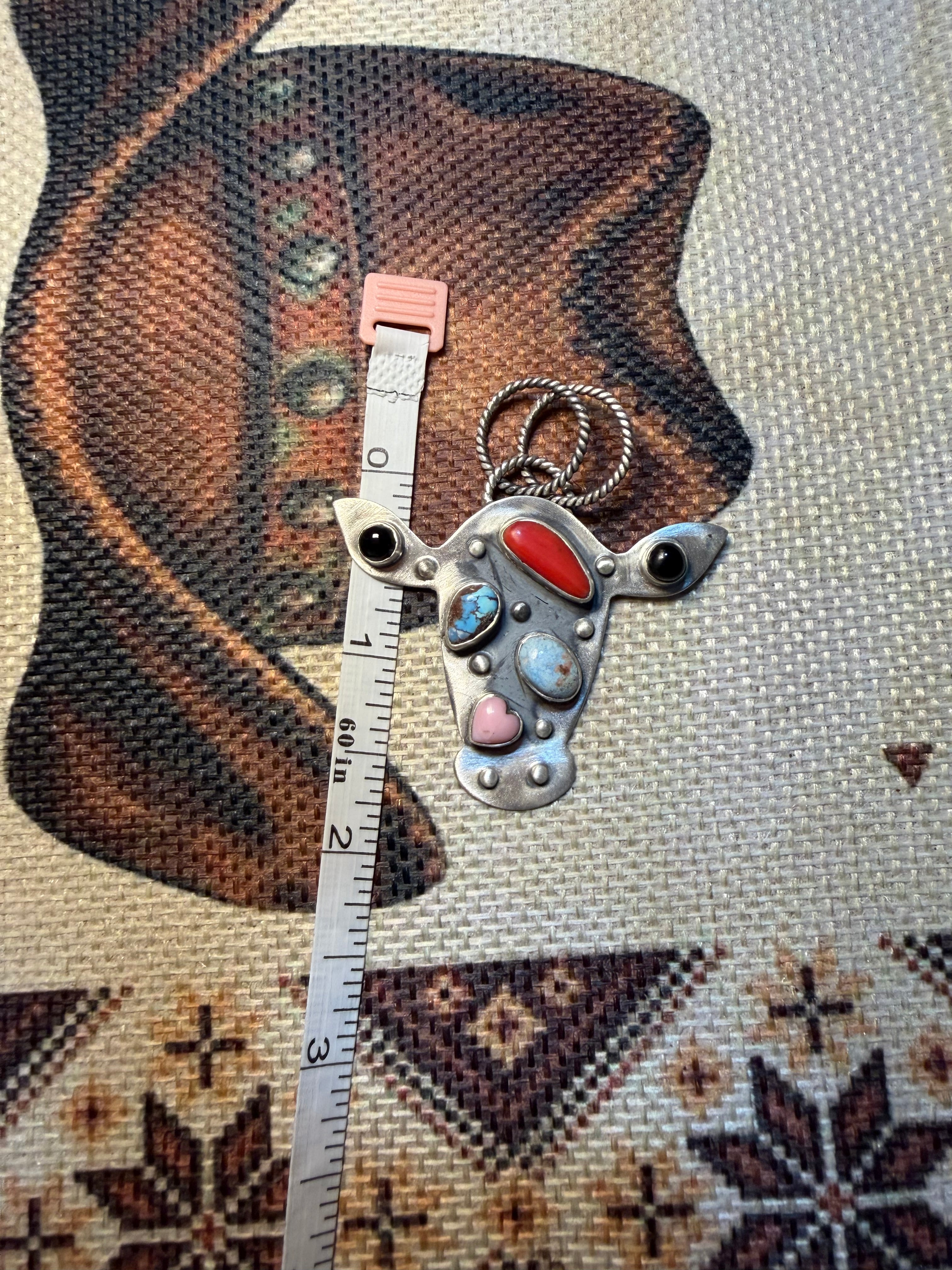 Multi Stone Cow Head Pendant