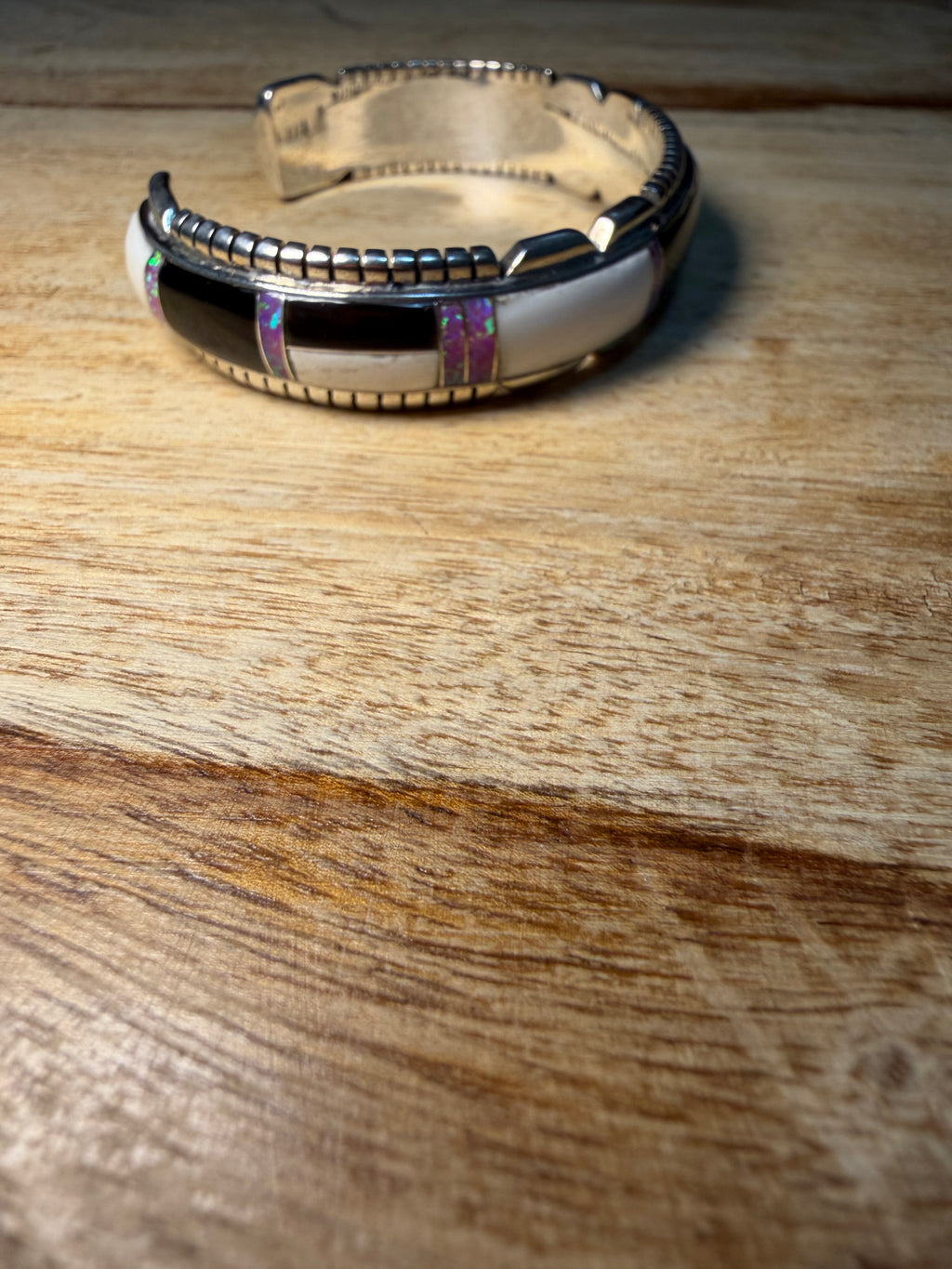 Native Black Onyx and Opal Inlay Cuff