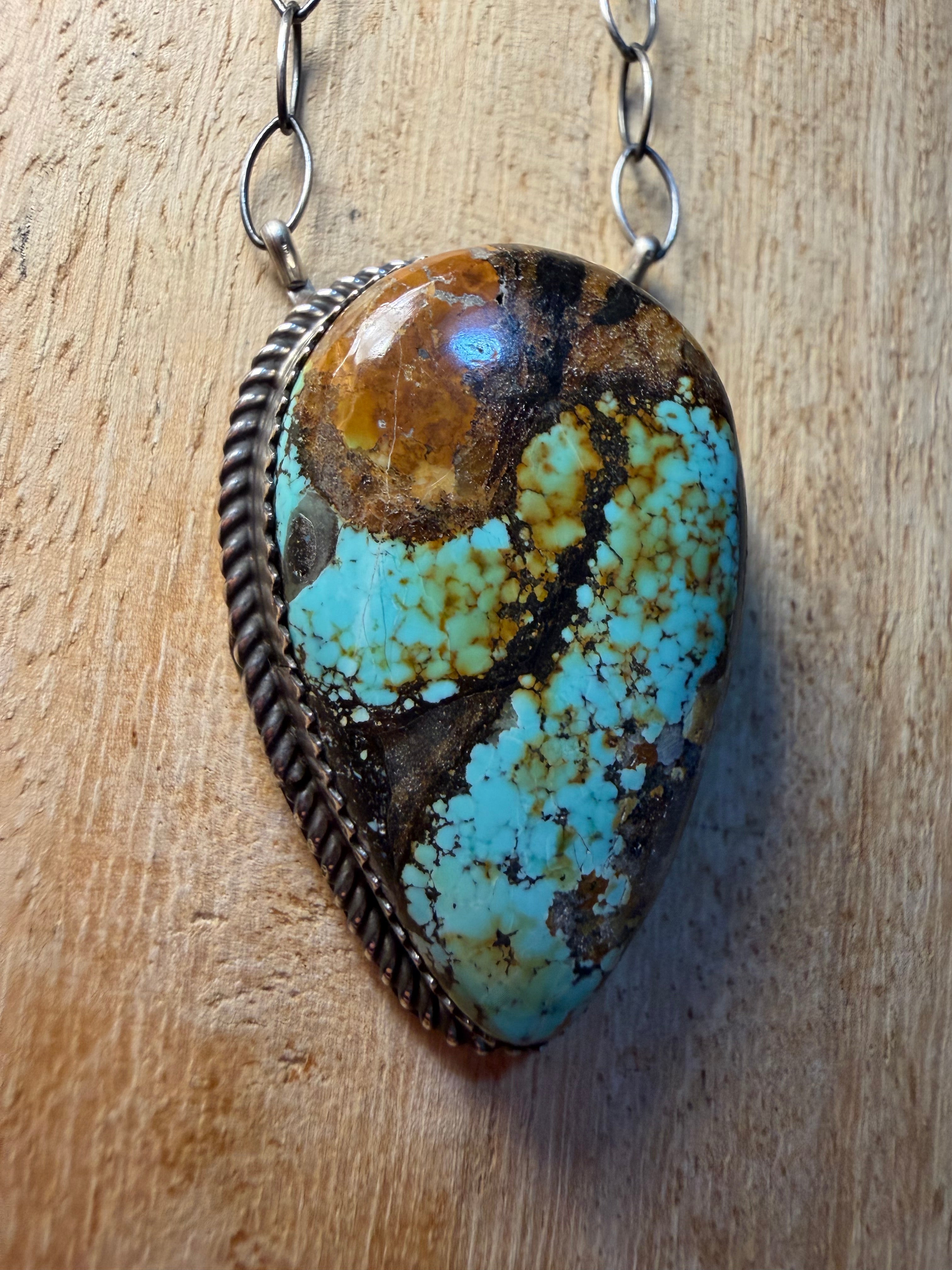 Large Navajo Made Blackjack Turquoise Necklace