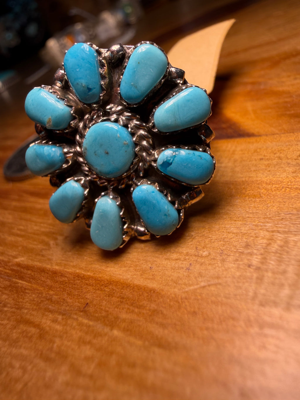 Navajo Made Turquoise Flower Cluster Ring