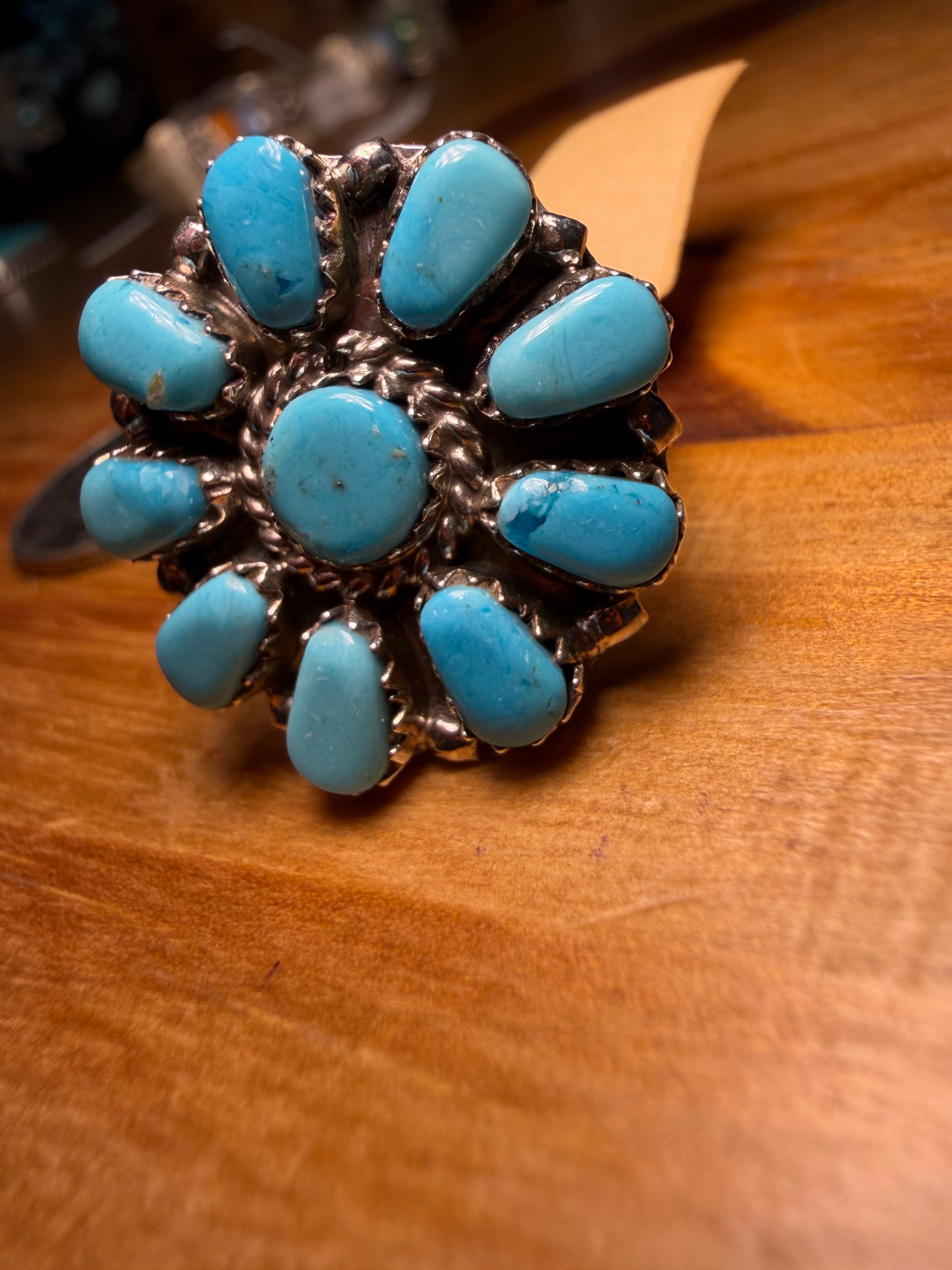 Navajo Made Turquoise Flower Cluster Ring