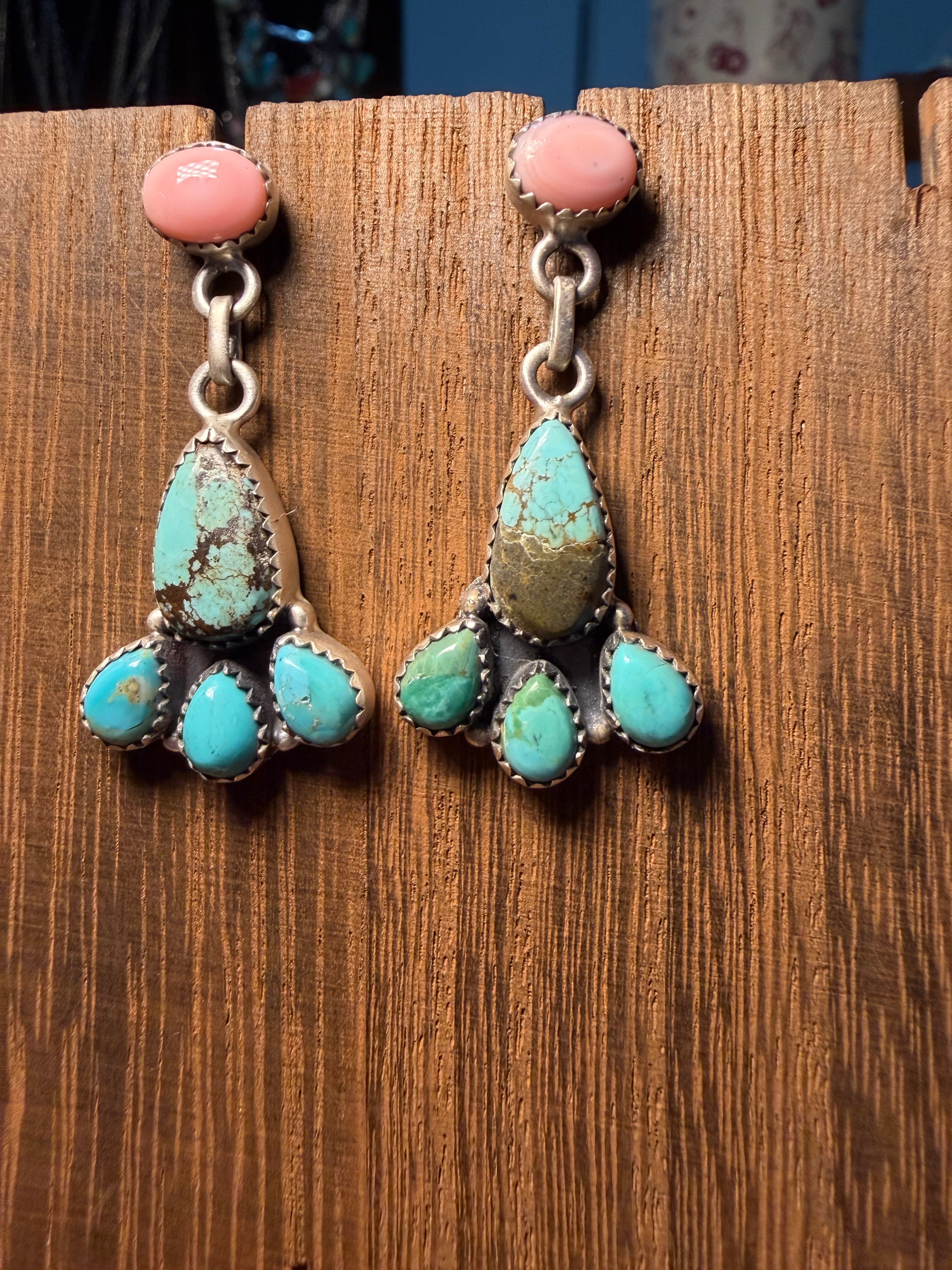 Pink Conch and Number 8 Turquoise Post Dangles