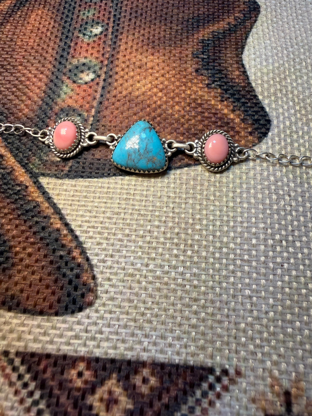 Pink Conch and Turquoise Bracelet