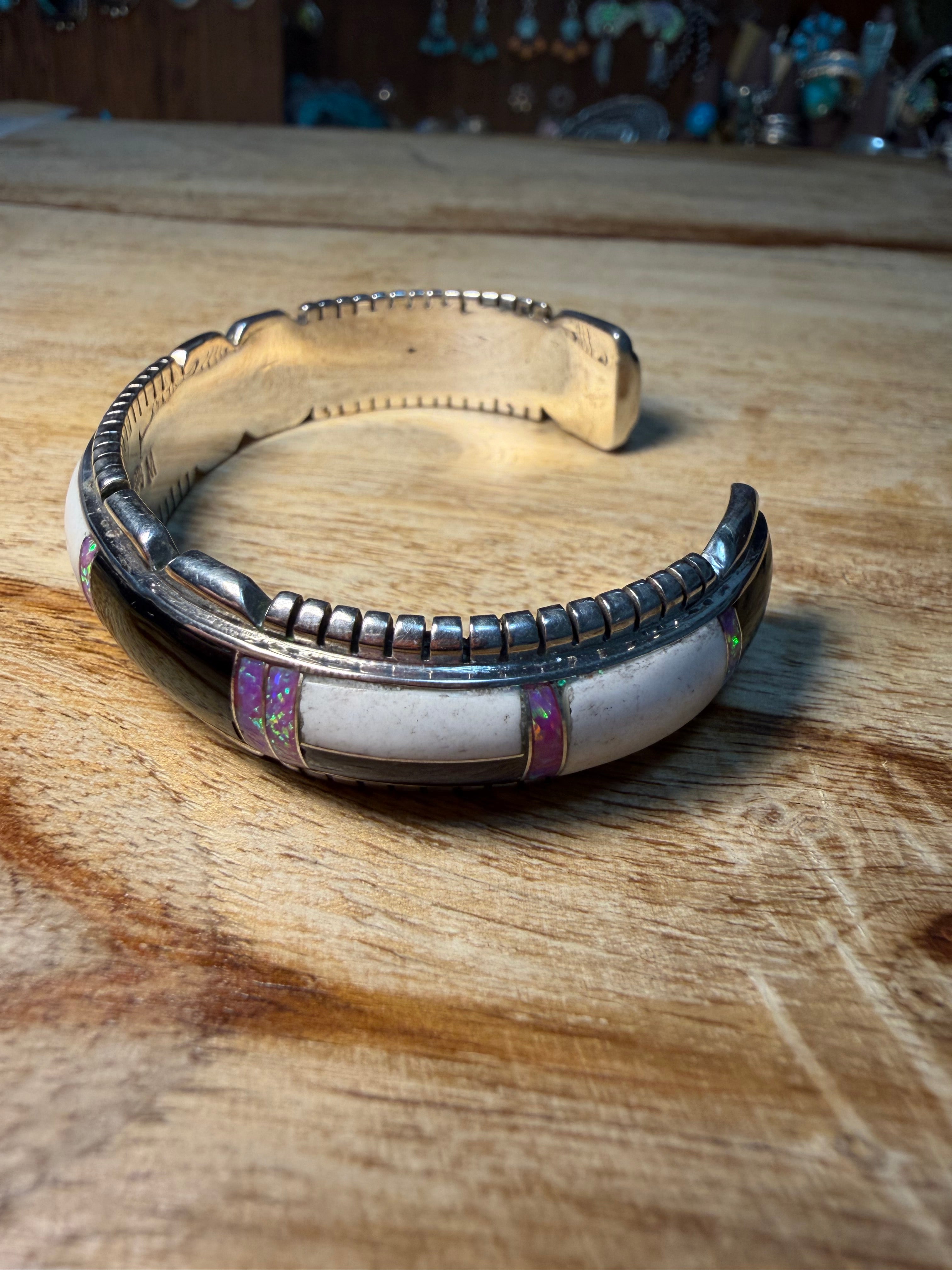 Native Black Onyx and Opal Inlay Cuff