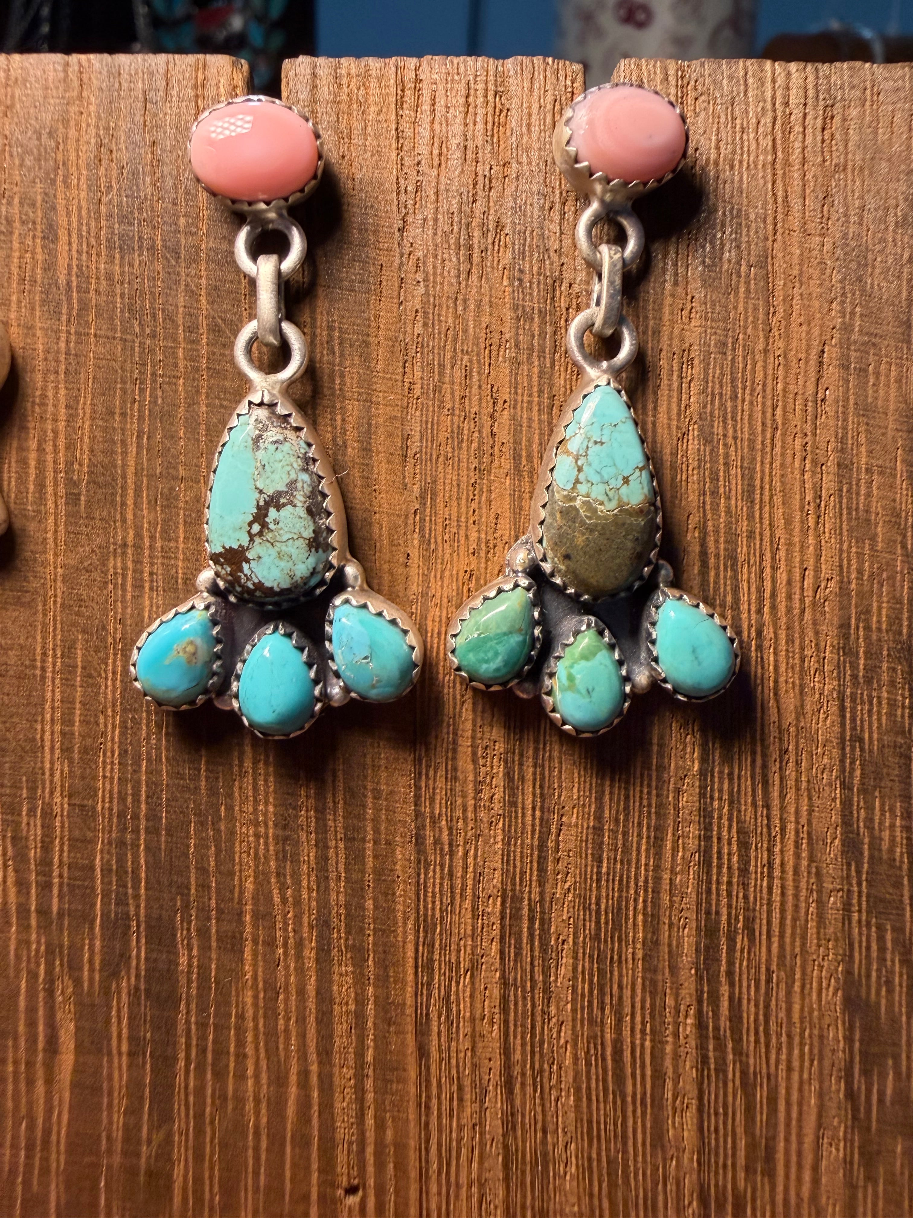 Pink Conch and Number 8 Turquoise Post Dangles