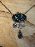 Navajo Made Blackjack TurquoiseLariat Necklace With Charms