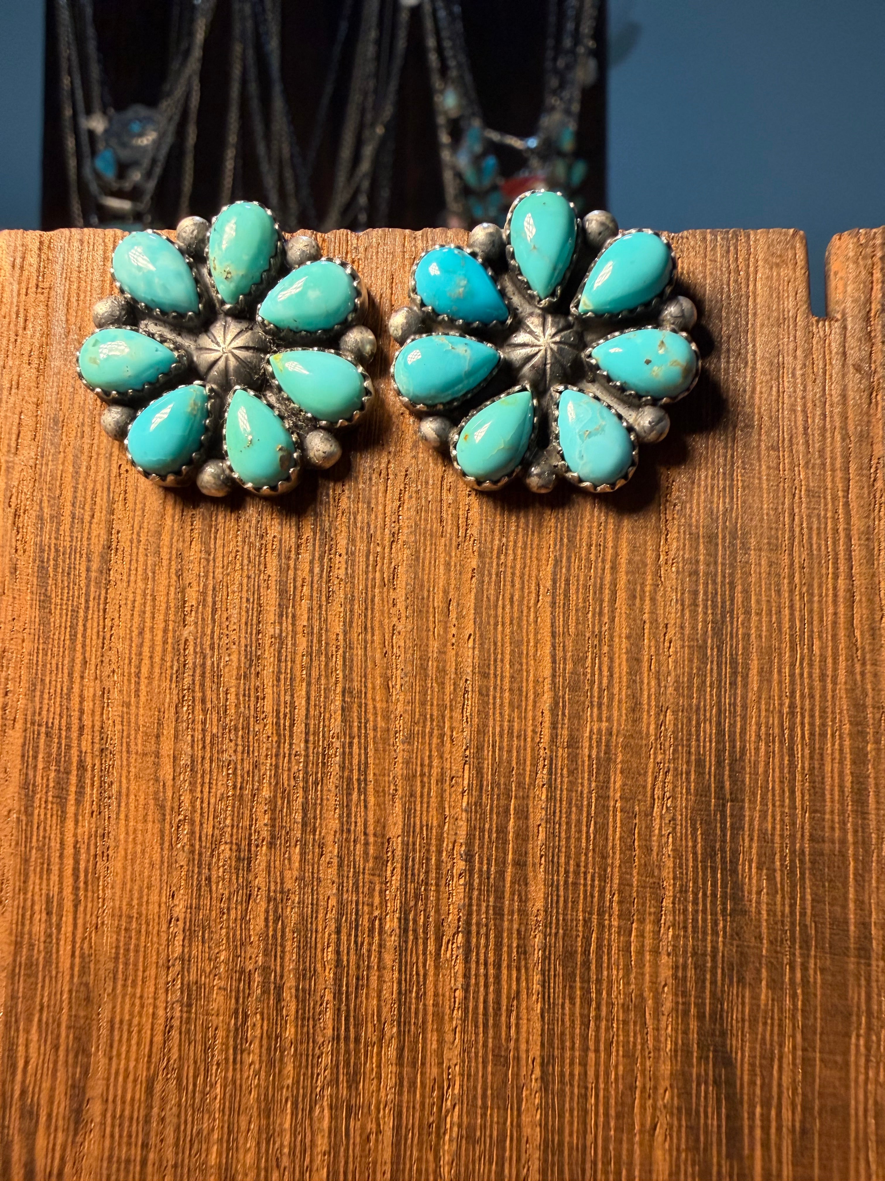 Navajo Made Full Cluster Turquoise Earrings