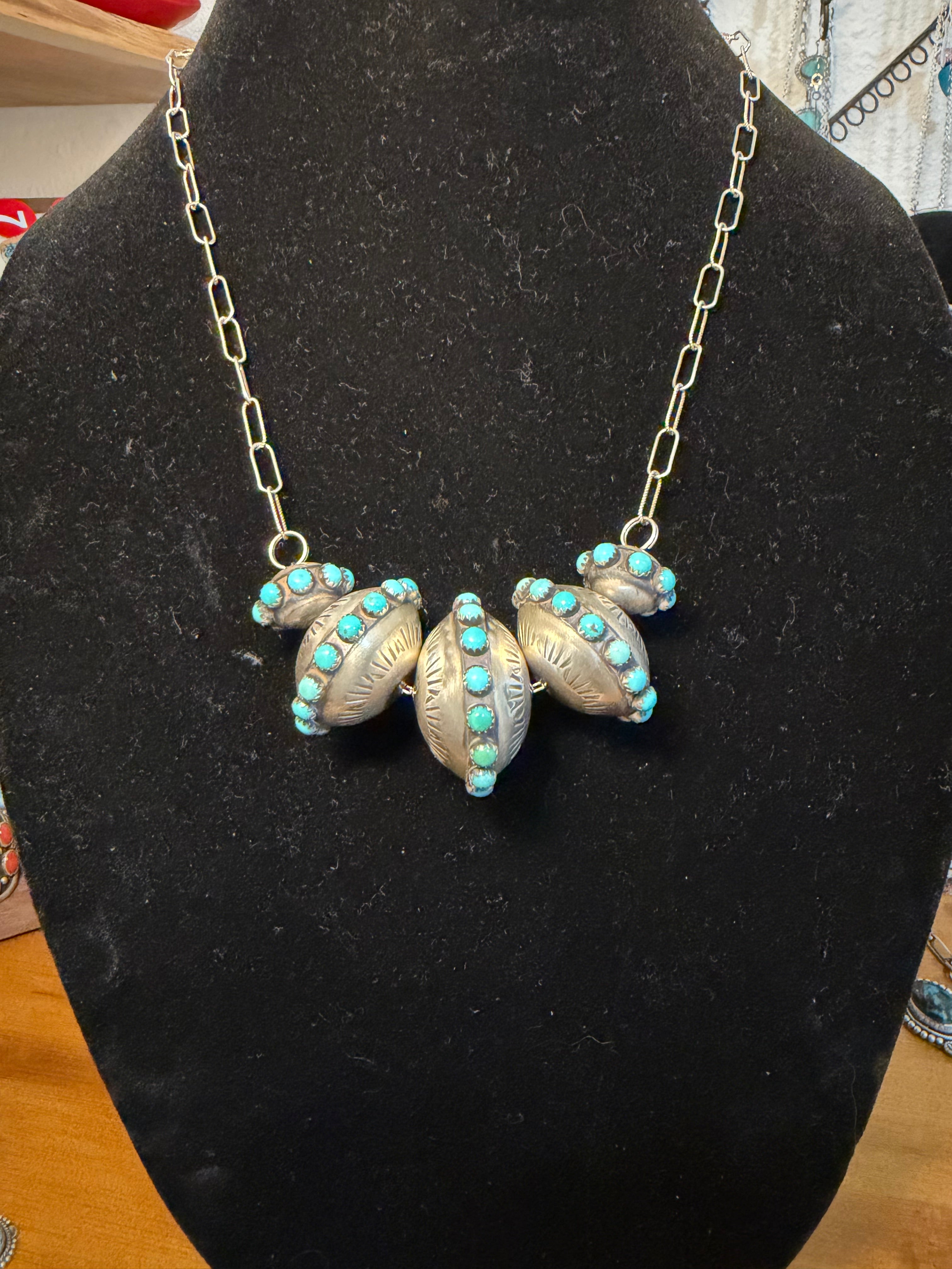Navajo Monica Smith 5 Pearl Turquoise Necklace