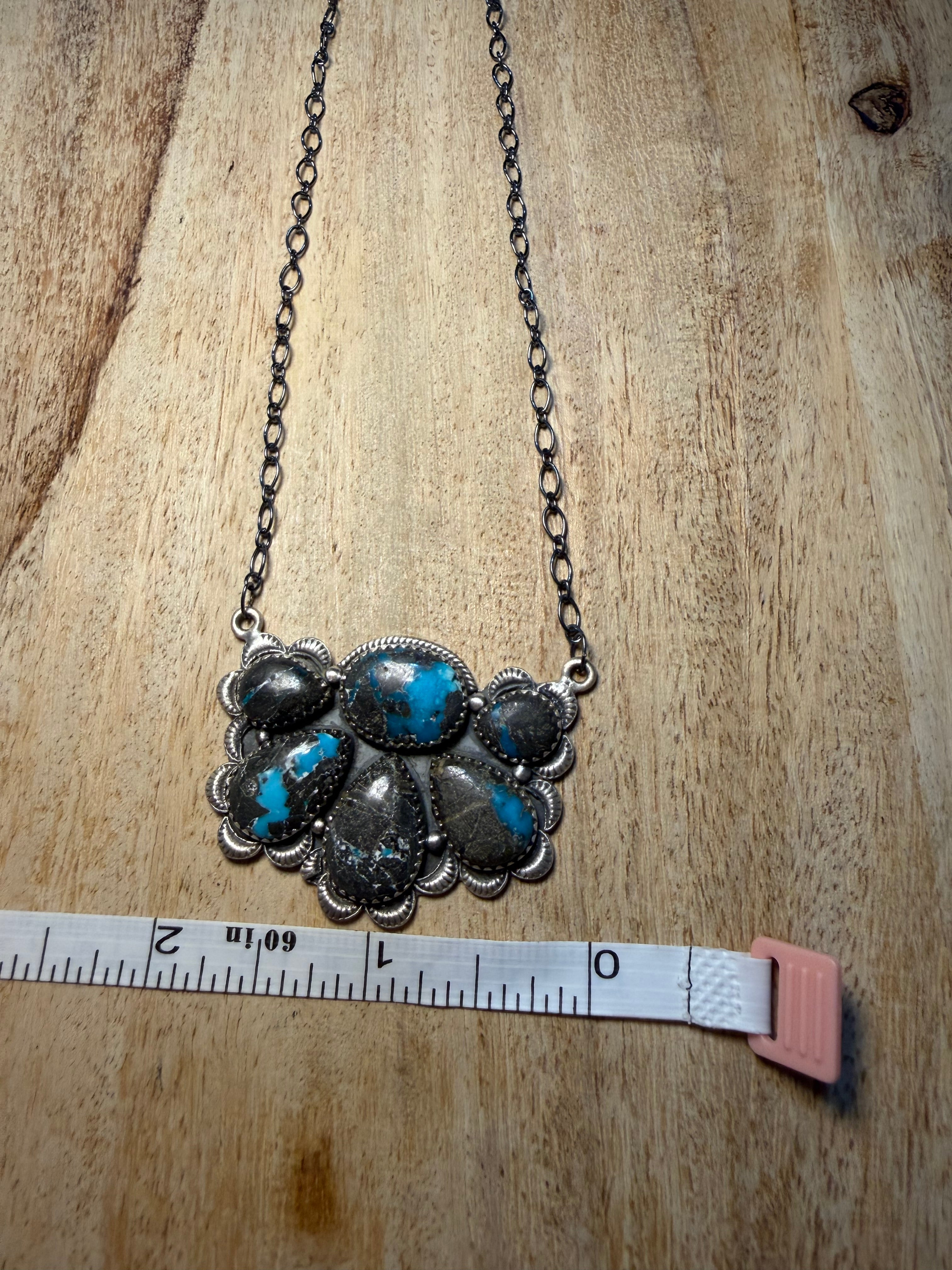 Large Blue Moon Turquoise Cluster Necklace