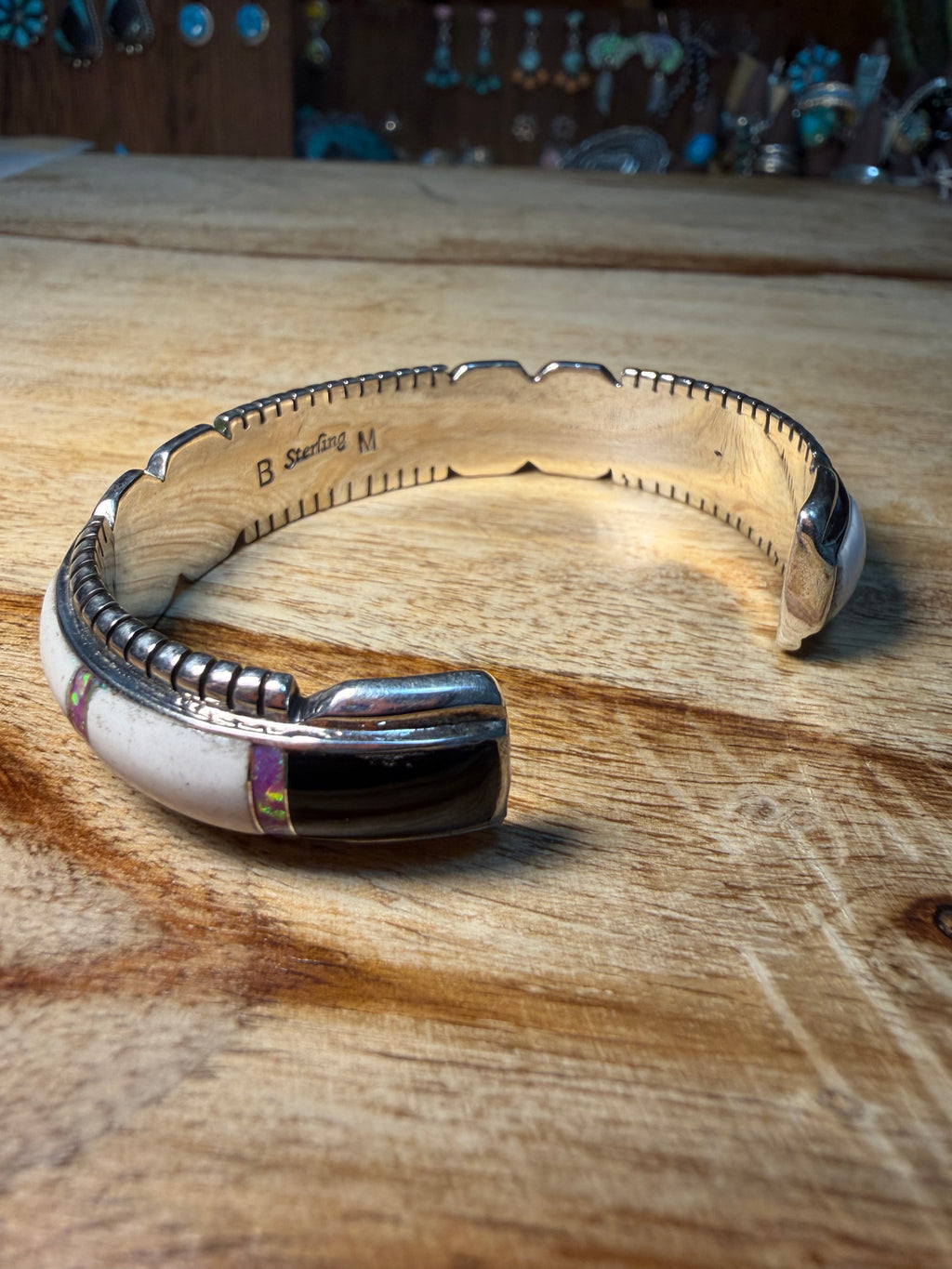 Native Black Onyx and Opal Inlay Cuff